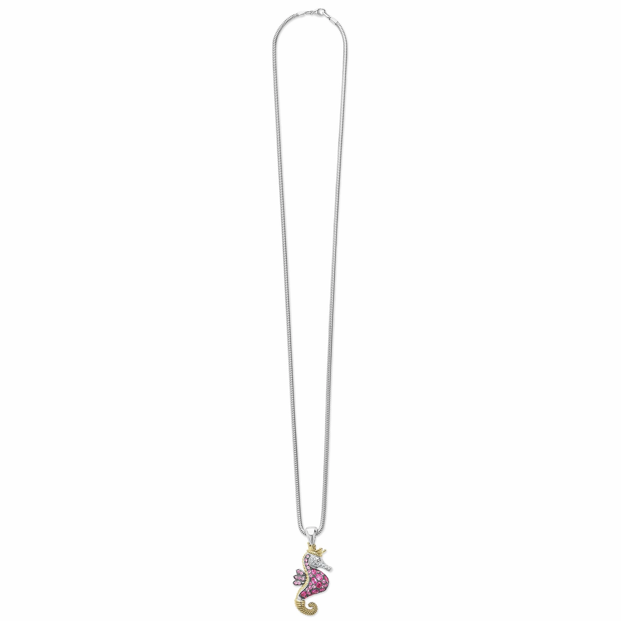 Rare Wonders Pink Sapphire and Diamond Seahorse Pendant Necklace