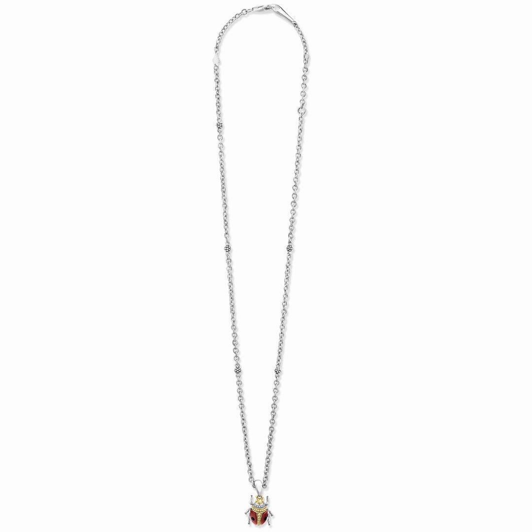 Rare Wonders Red Agate Beetle Diamond Pendant Necklace