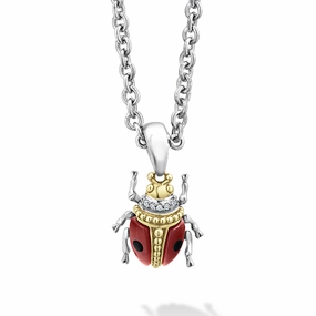 Rare Wonders Red Agate Beetle Diamond Pendant Necklace