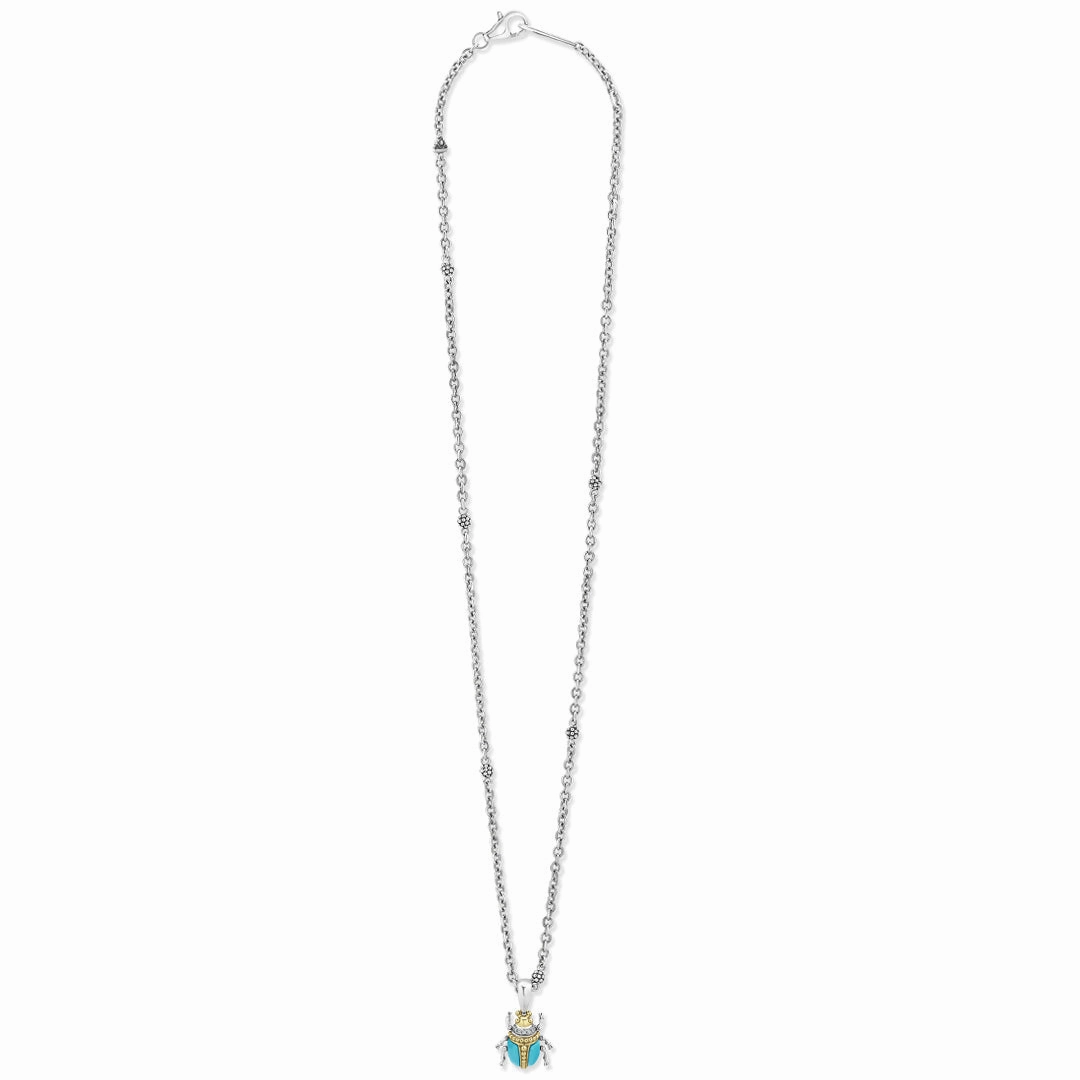 Rare Wonders Turquoise Beetle Diamond Pendant Necklace