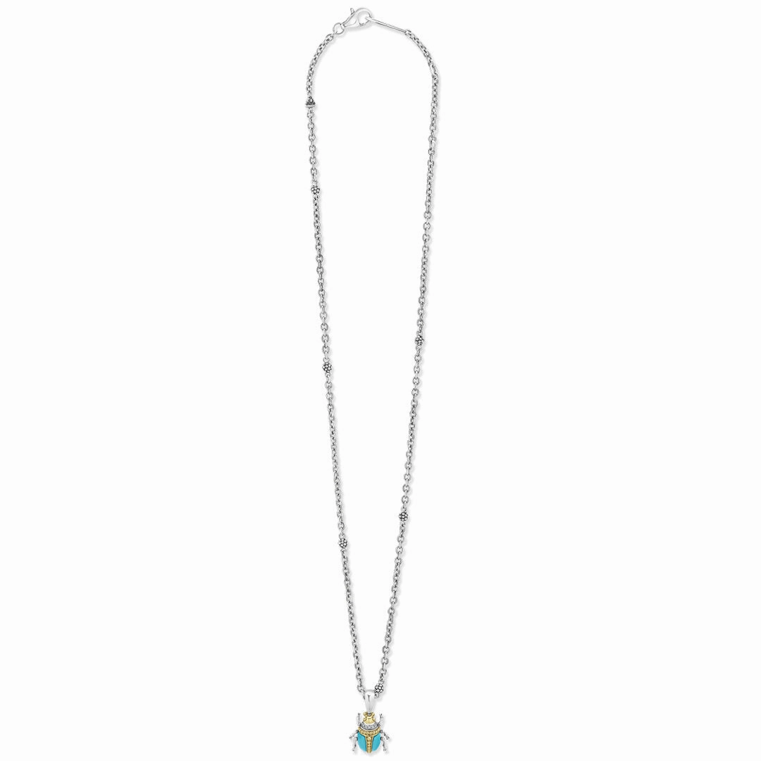 Rare Wonders Turquoise Beetle Diamond Pendant Necklace