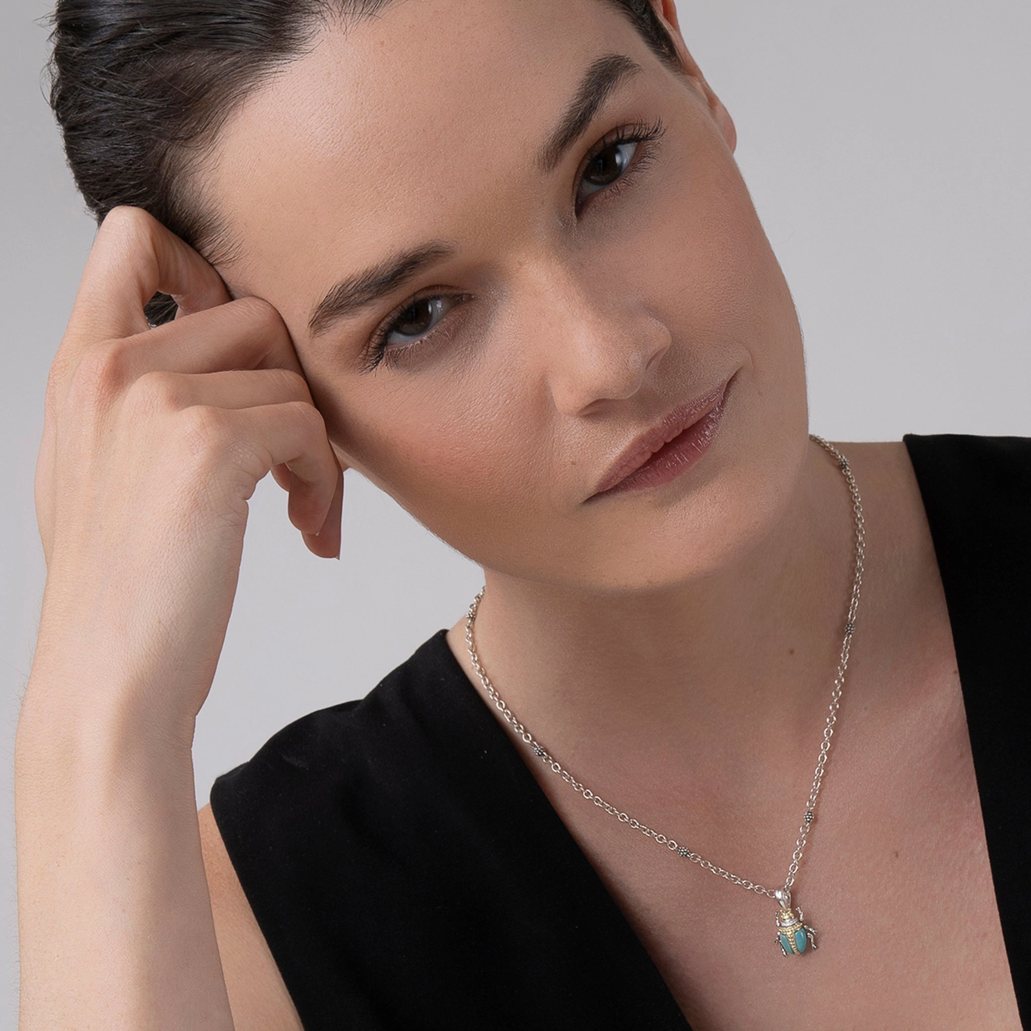 Rare Wonders Turquoise Beetle Diamond Pendant Necklace