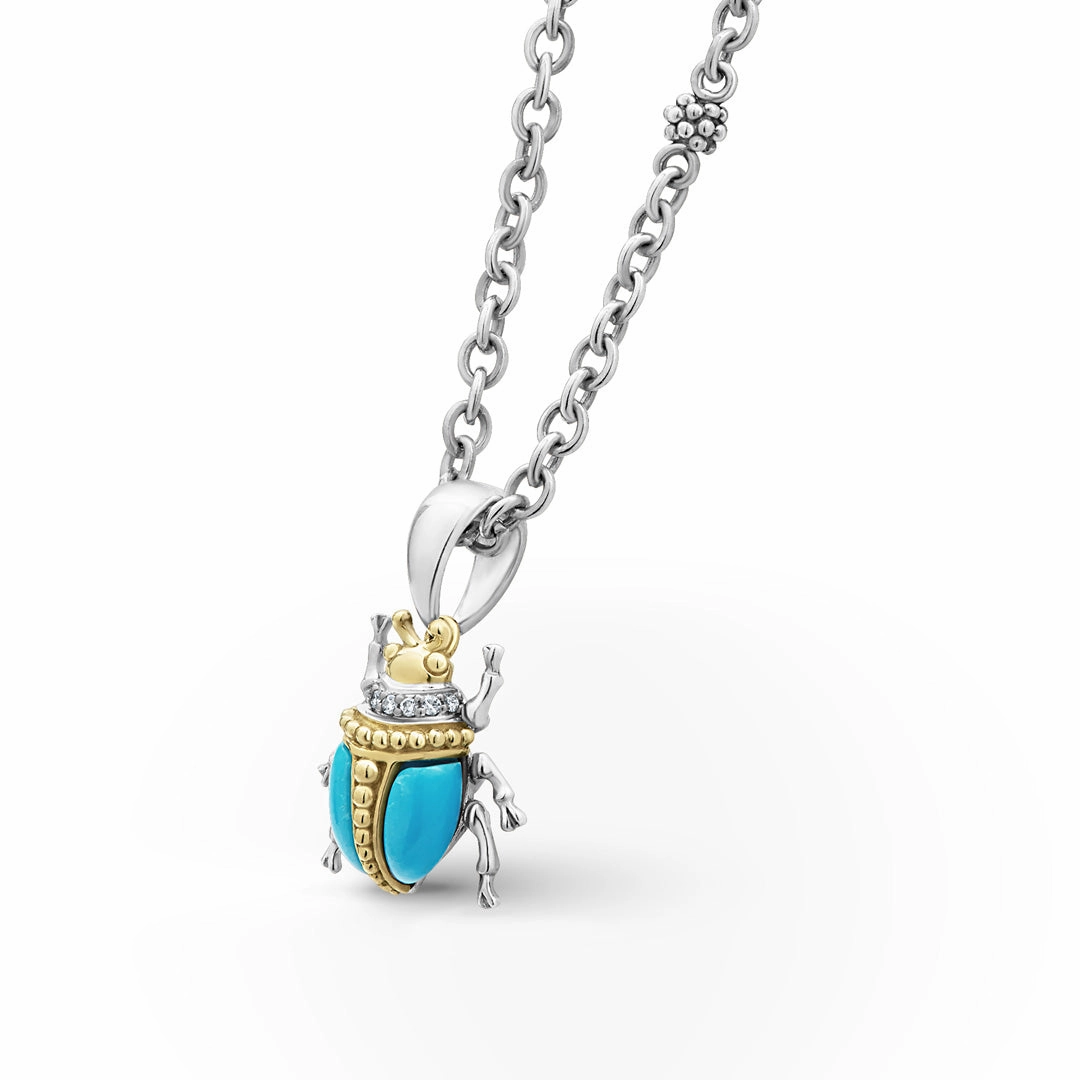 Rare Wonders Turquoise Beetle Diamond Pendant Necklace