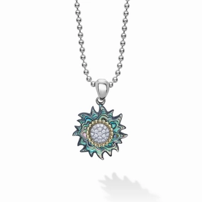 Rare Wonders Two-Tone Abalone Sun Diamond Pendant Necklace