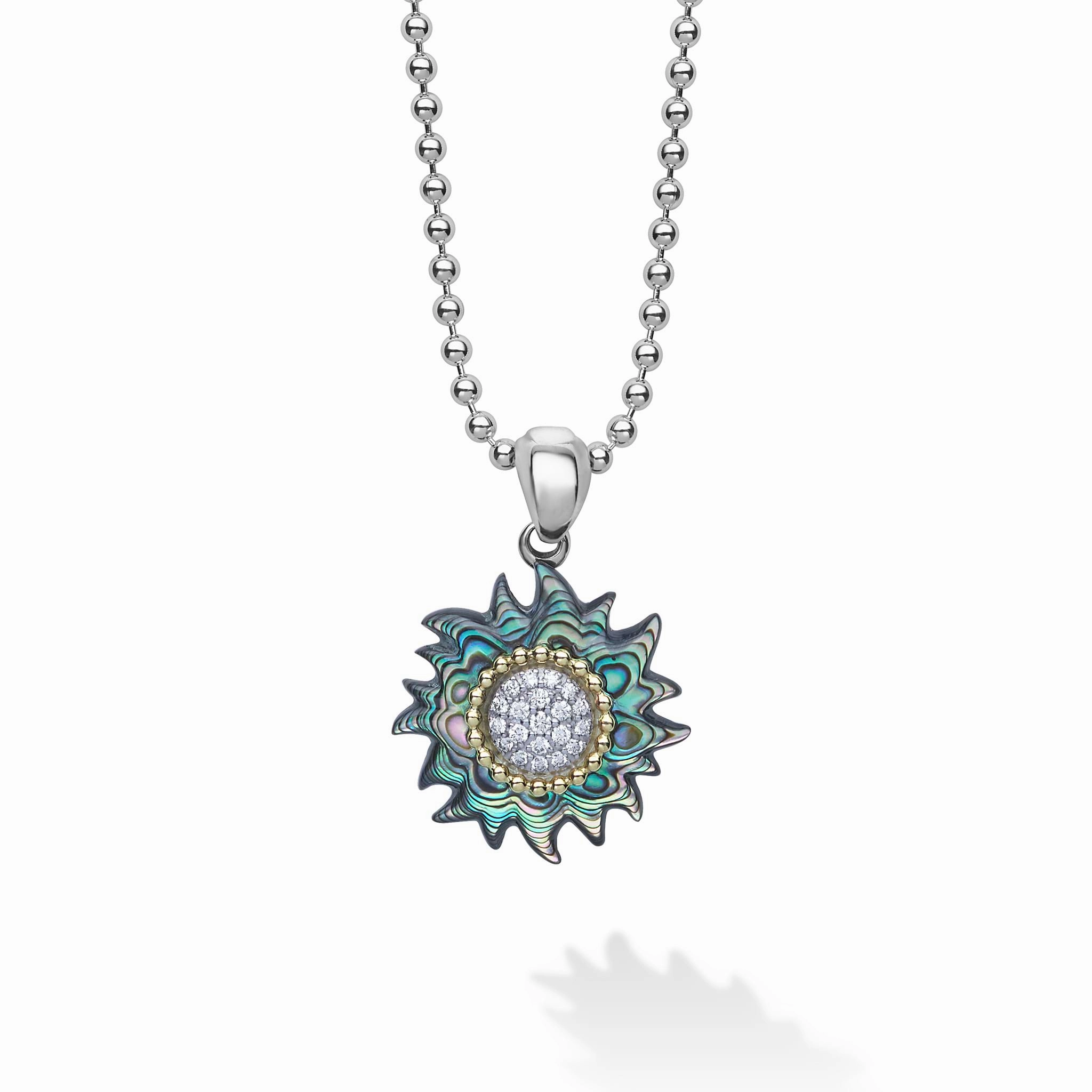 Rare Wonders Two-Tone Abalone Sun Diamond Pendant Necklace