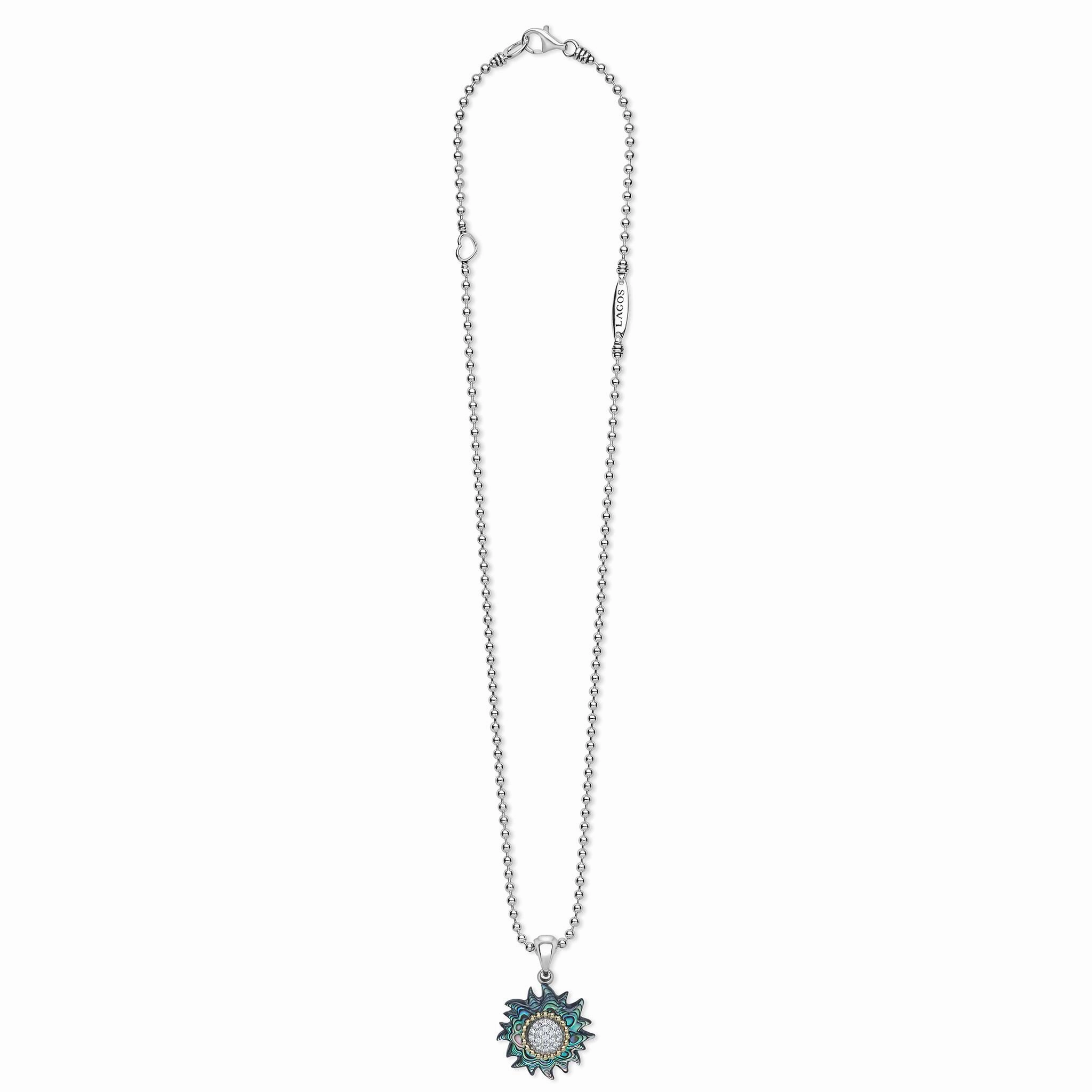 Rare Wonders Two-Tone Abalone Sun Diamond Pendant Necklace