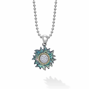 Rare Wonders Two-Tone Abalone Sun Diamond Pendant Necklace