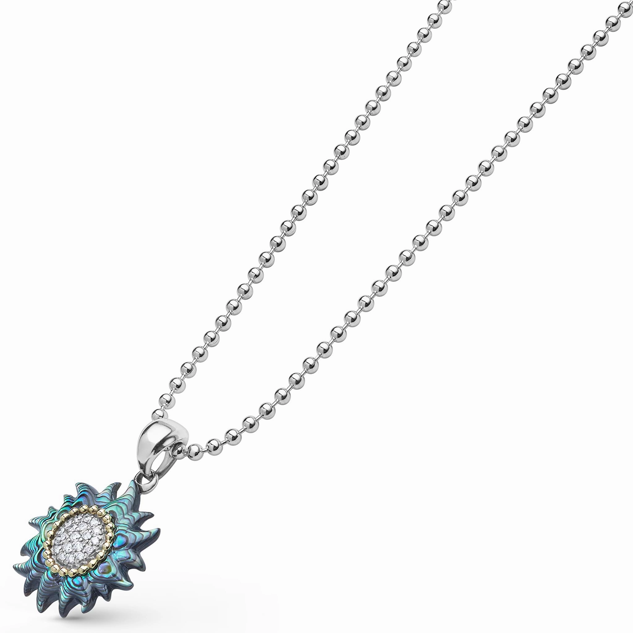 Rare Wonders Two-Tone Abalone Sun Diamond Pendant Necklace