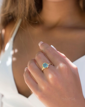 Renata Aqua Chalcedony Gold Ring ~ 18k Gold Plated ~ SMR117