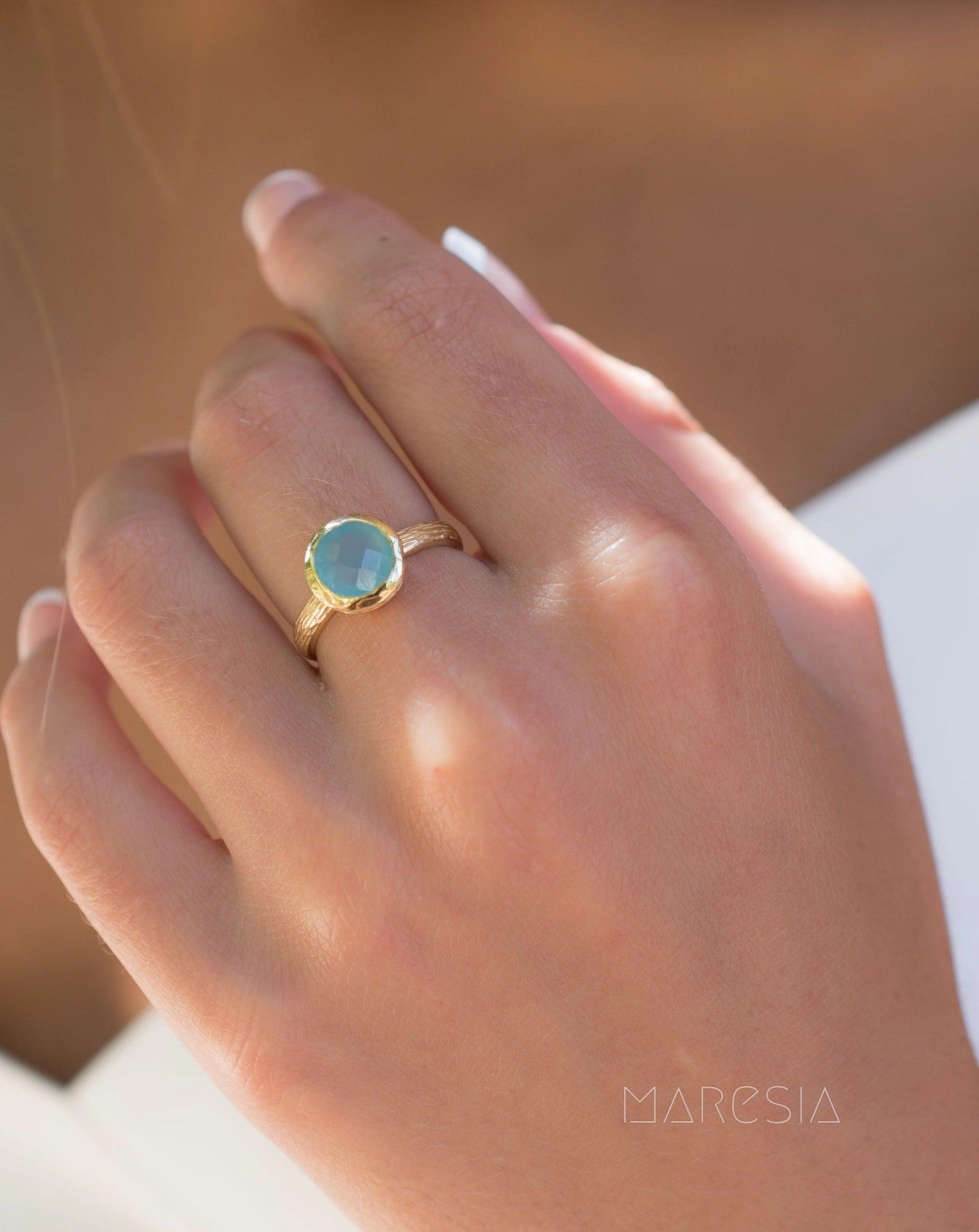 Renata Blue Chalcedony Gold Ring ~ 18k Gold Plated ~ SMR119