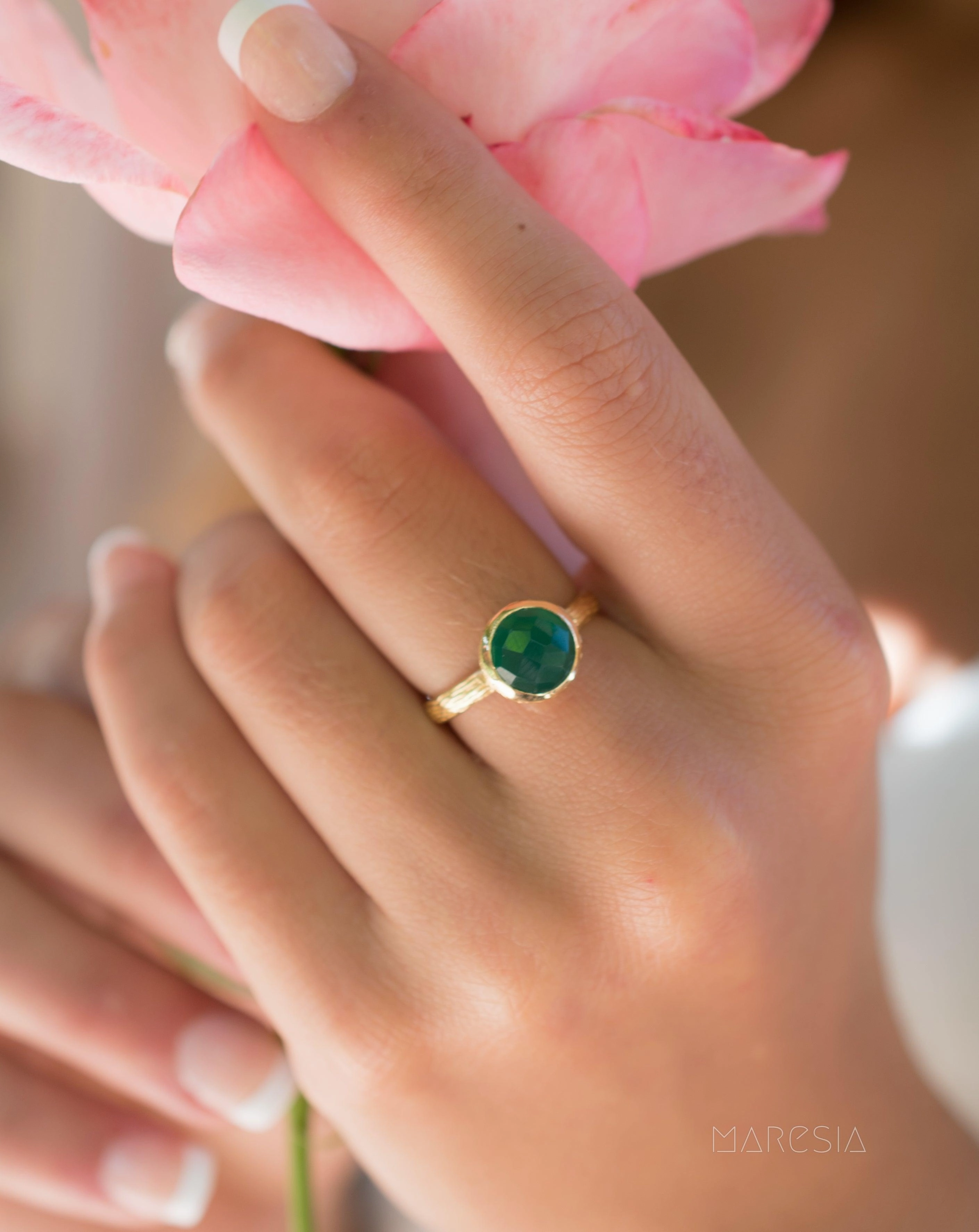 Renata Green Onyx Gold Ring ~ 18k Gold Plated ~ SMR115