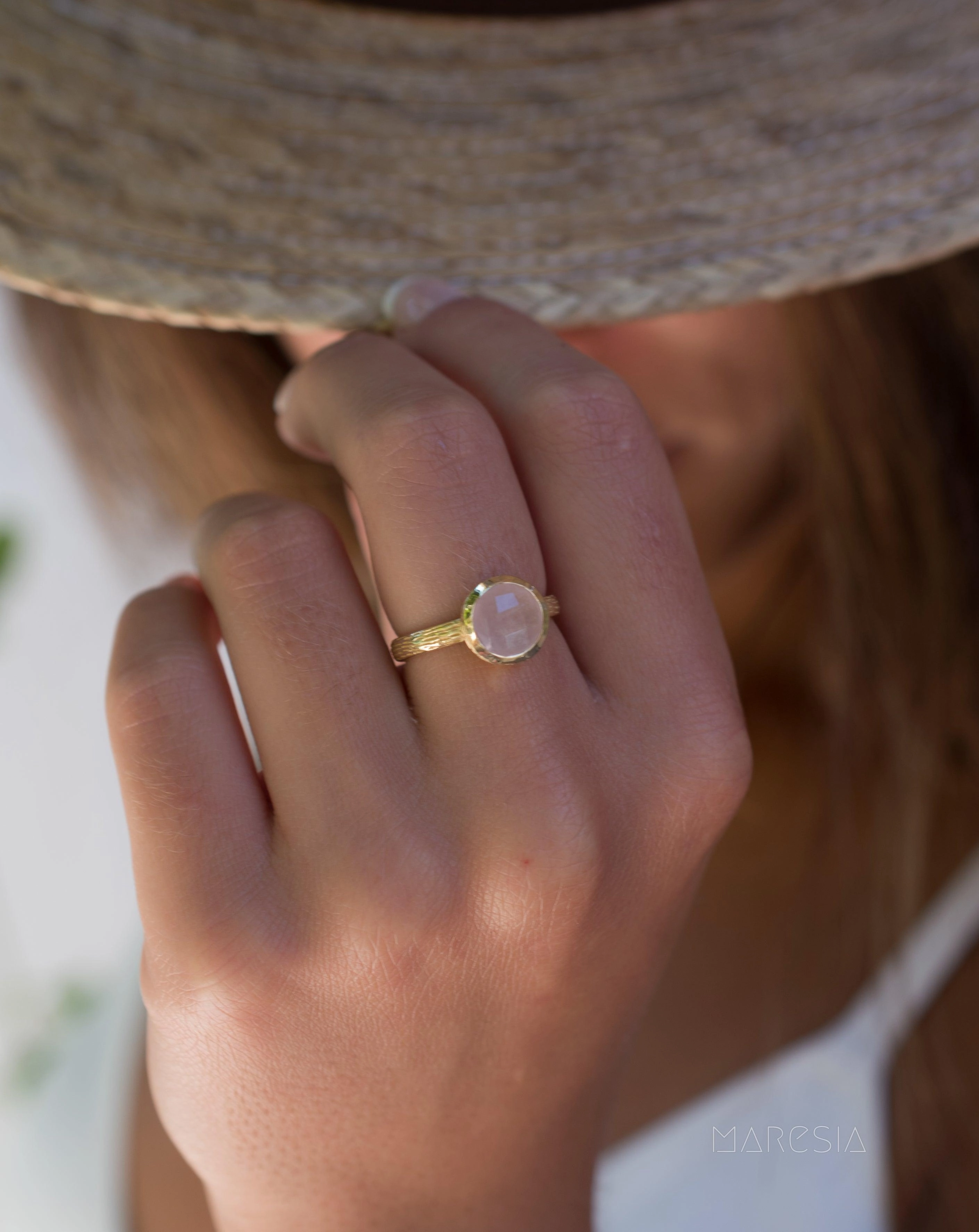 Renata Rose Quartz Gold Ring ~ 18k Gold Plated ~ SMR120