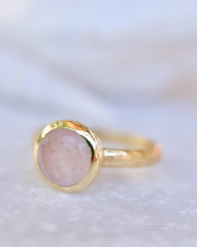 Renata Rose Quartz Gold Ring ~ 18k Gold Plated ~ SMR120