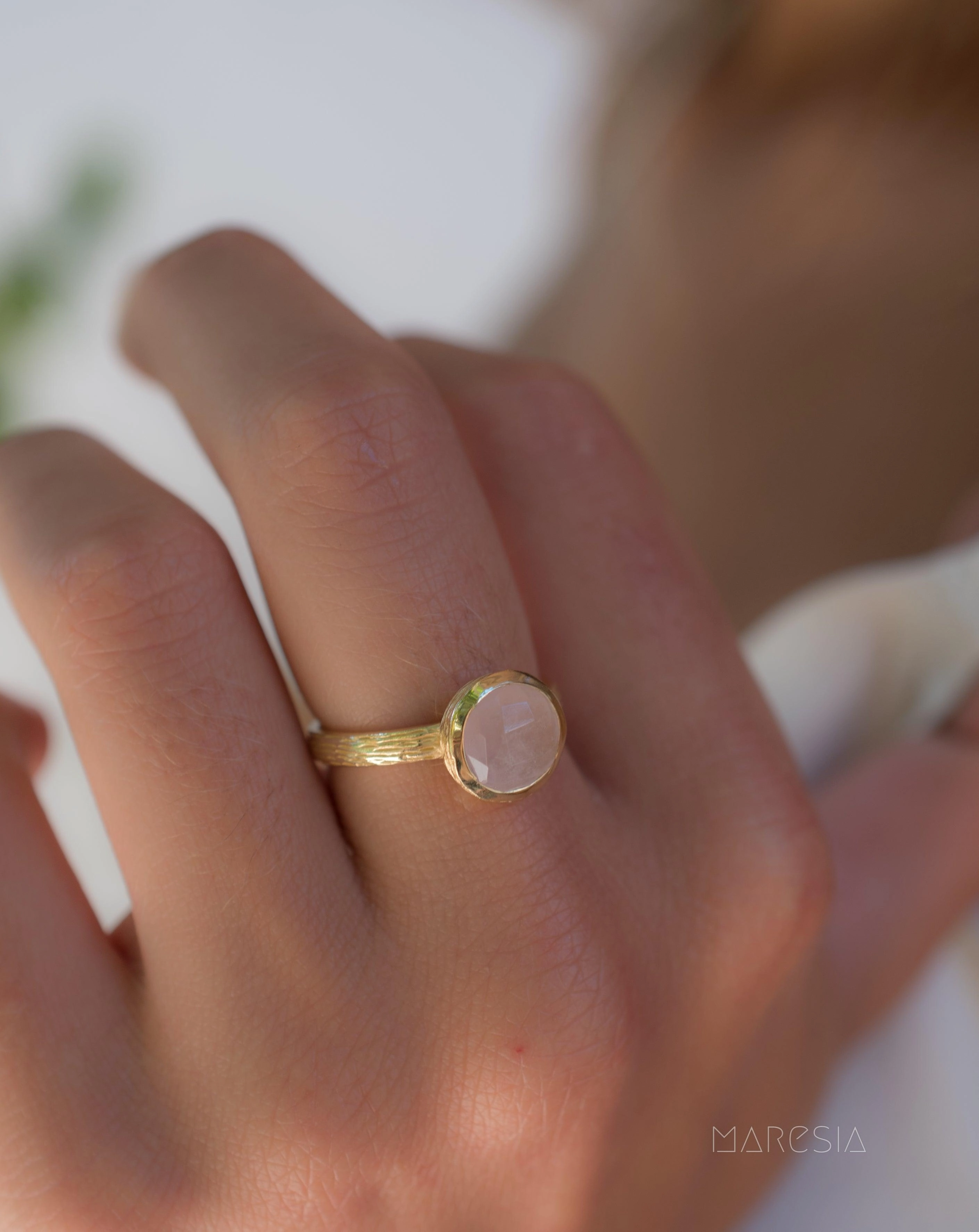 Renata Rose Quartz Gold Ring ~ 18k Gold Plated ~ SMR120