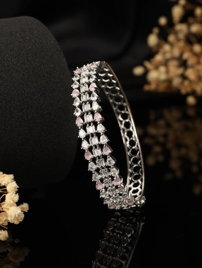 Rhodium-Plated Brass American Diamond Bangle-Style Bracelet