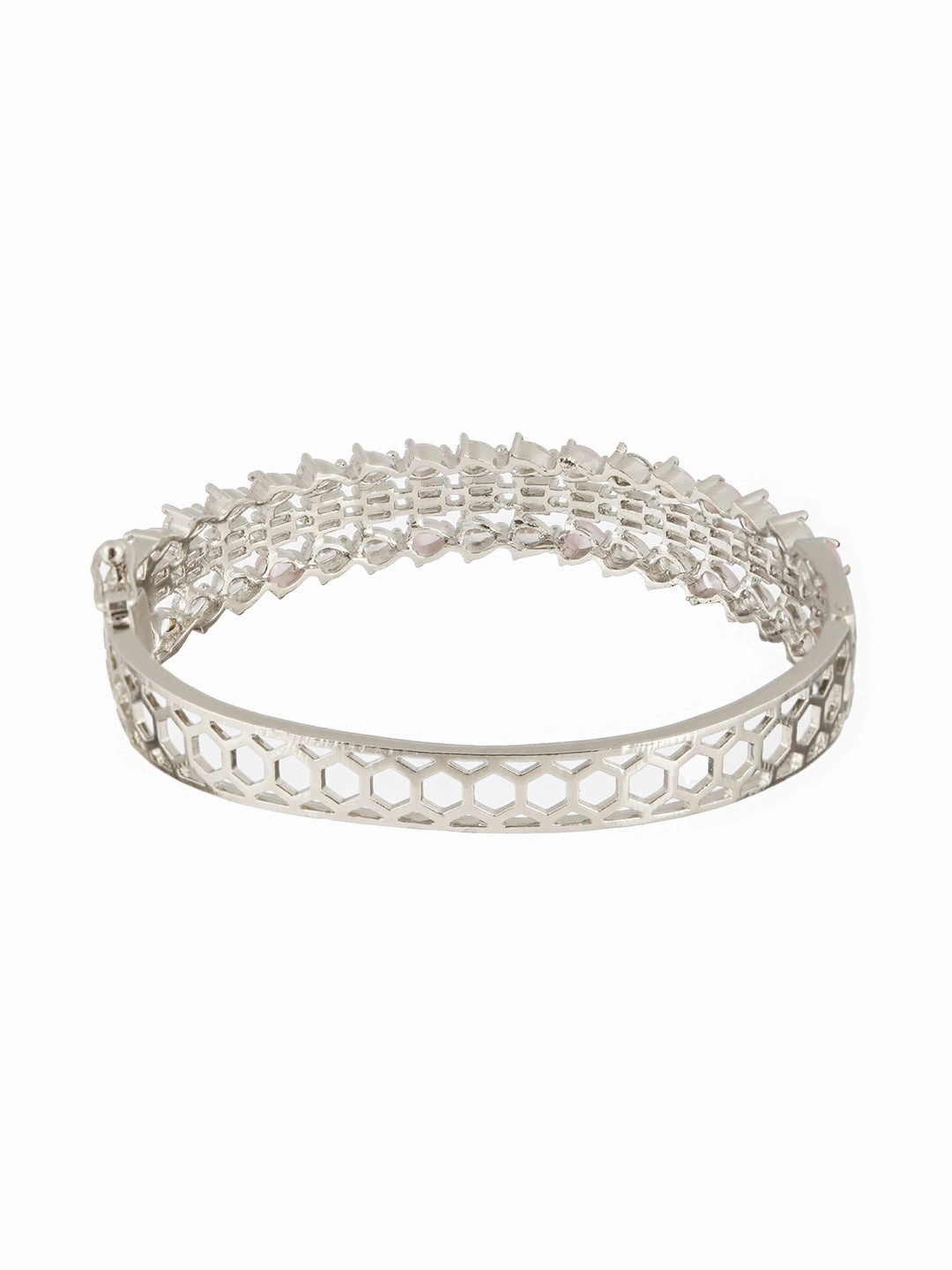 Rhodium-Plated Brass American Diamond Bangle-Style Bracelet