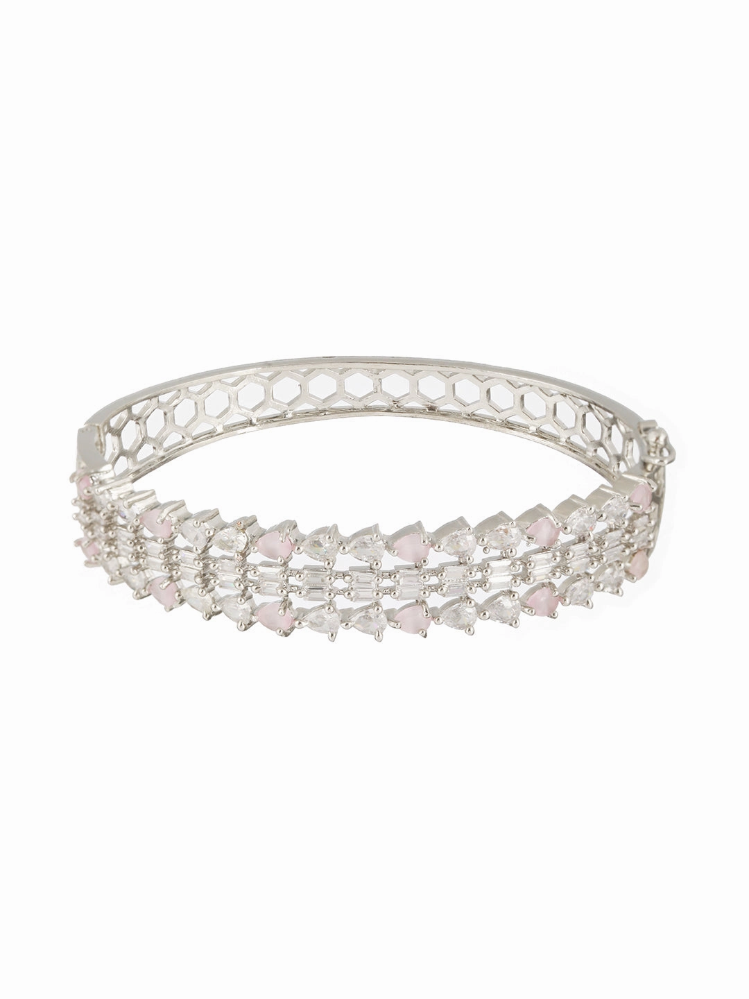 Rhodium-Plated Brass American Diamond Bangle-Style Bracelet