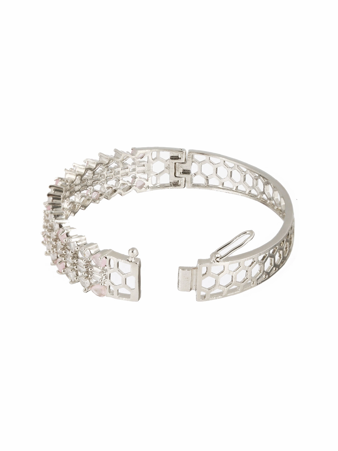 Rhodium-Plated Brass American Diamond Bangle-Style Bracelet
