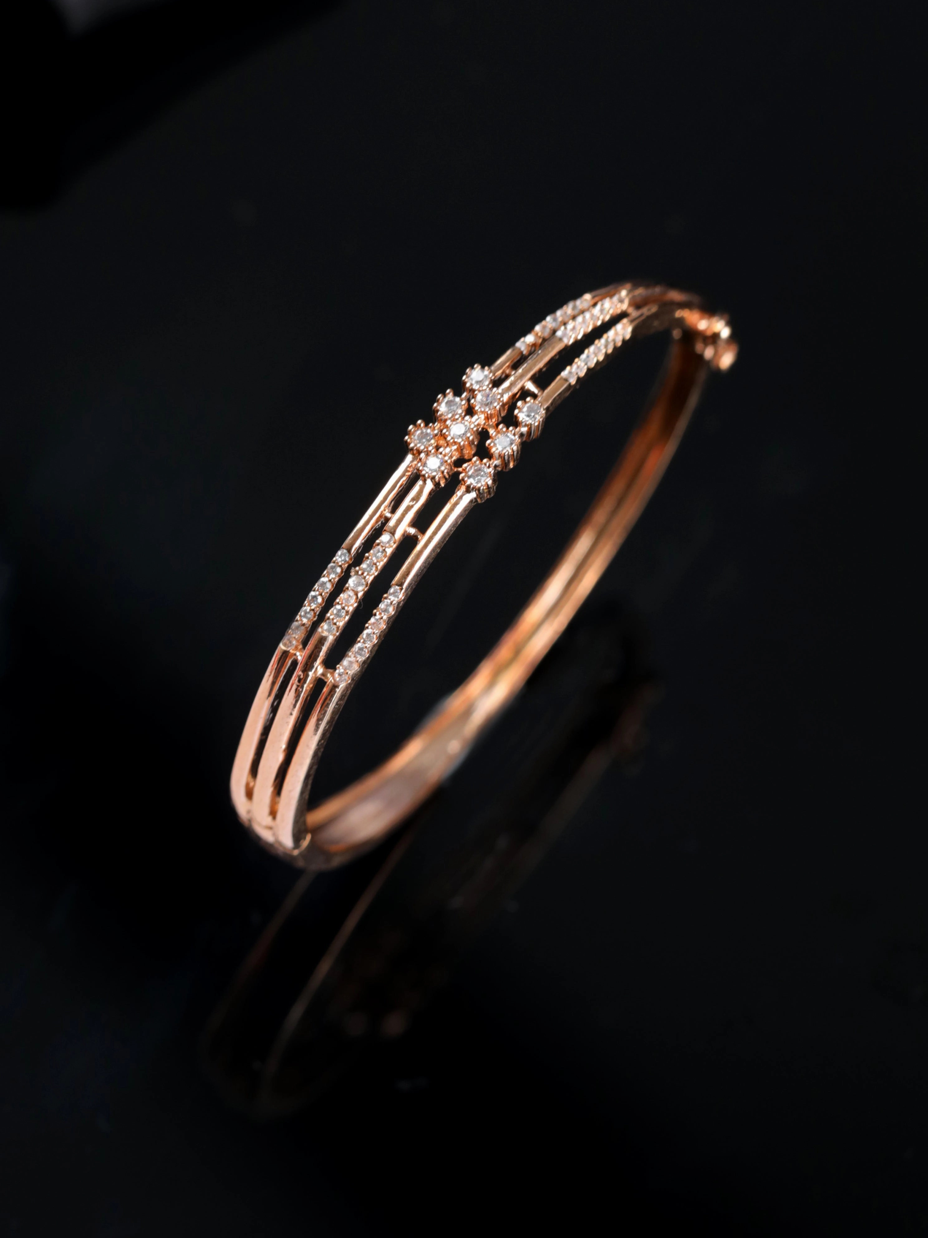 Rose Gold & Silver-Toned Brass American Diamond Rose Gold-Plated Bangle-Style Bracelet