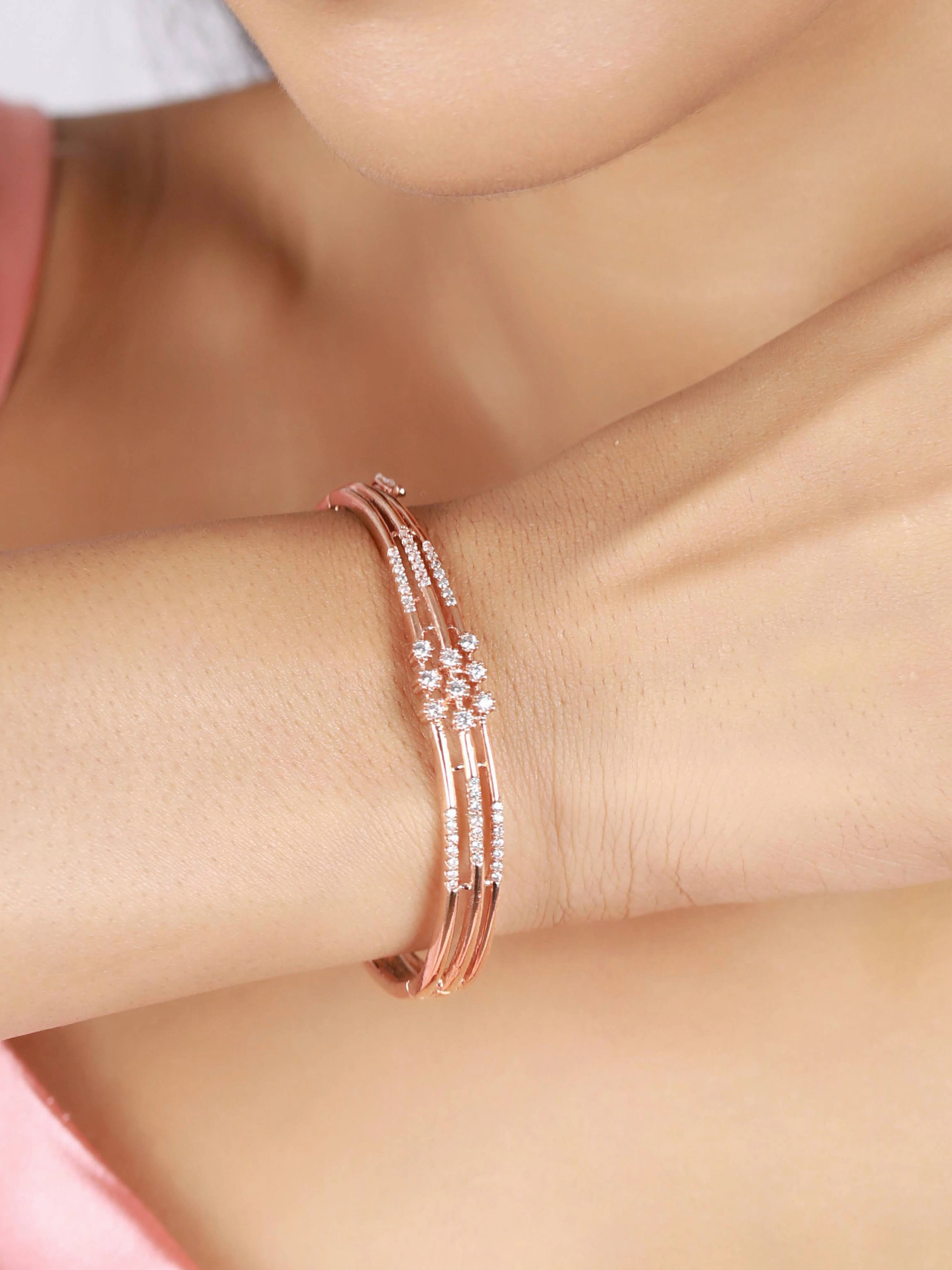 Rose Gold & Silver-Toned Brass American Diamond Rose Gold-Plated Bangle-Style Bracelet