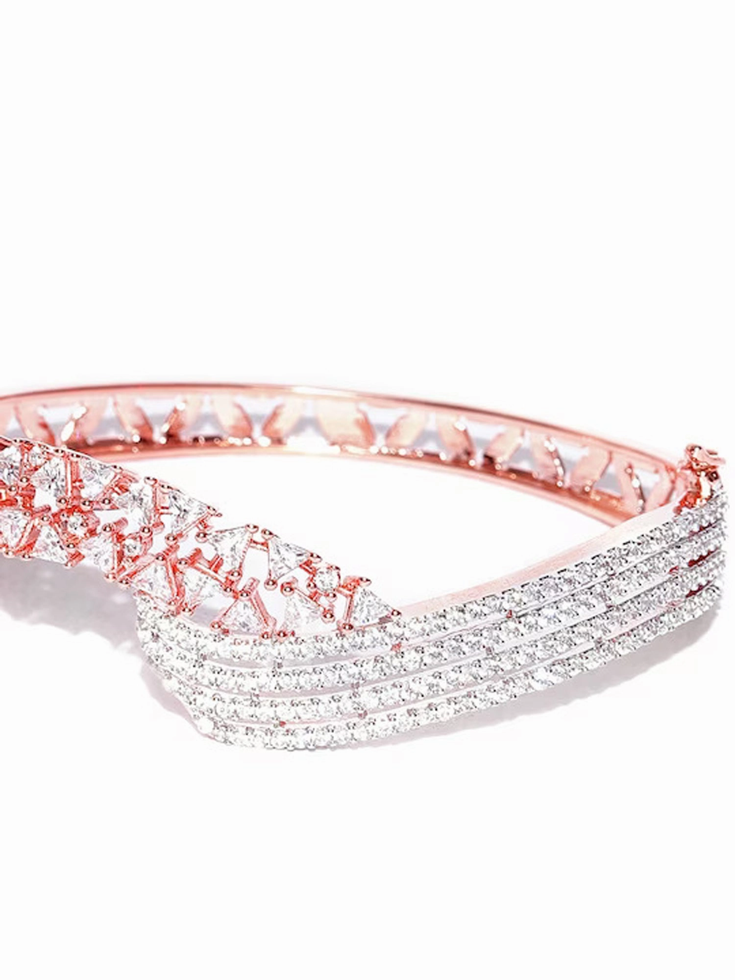 Rose Gold-Plated Cz Stone-Studded Handcrafted Bangle-Style Bracelet