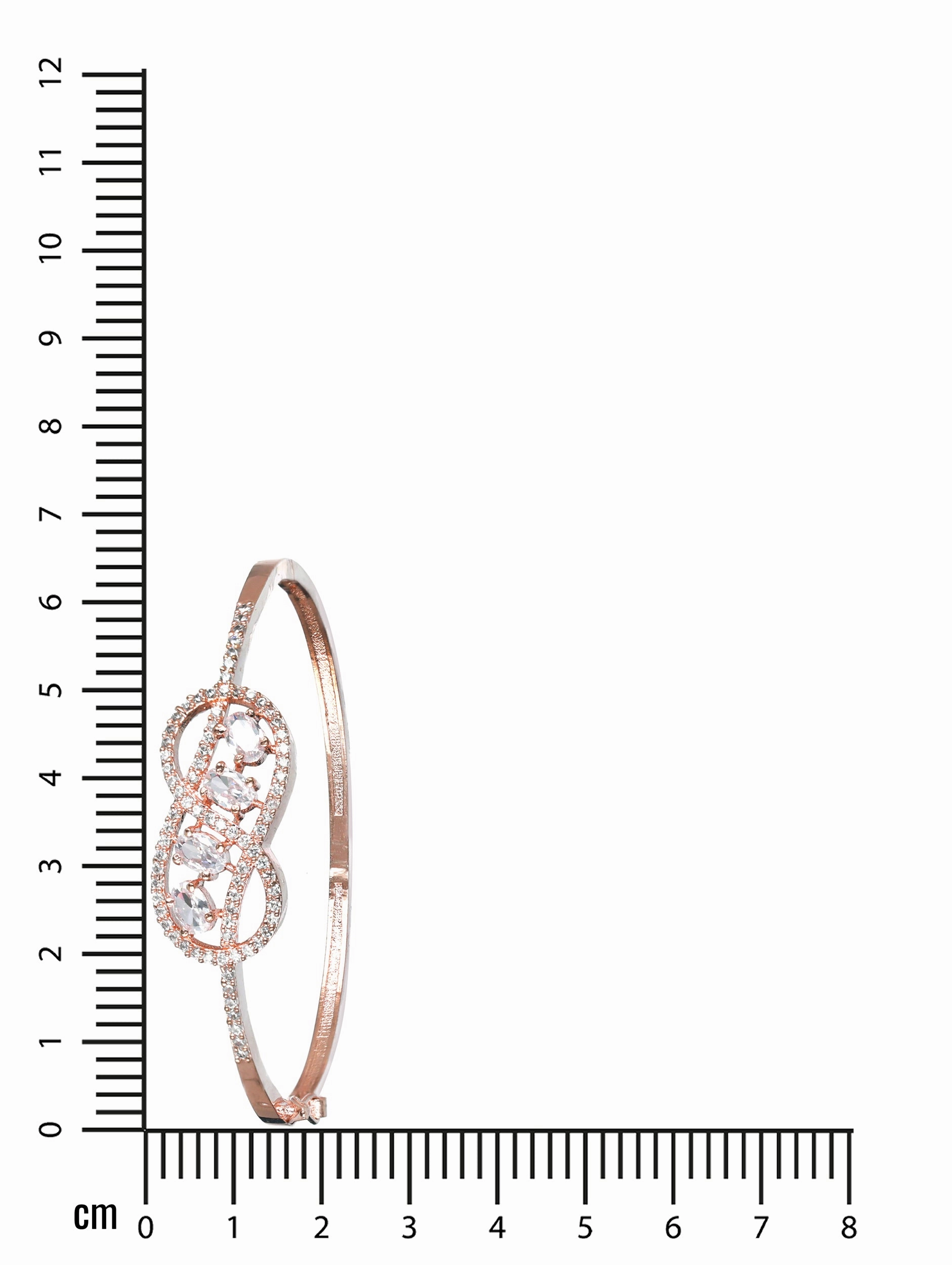 Rose Gold Plated White American Diamond Studded Handcrafted Infinity Shaped Bangle-Style Bracelet