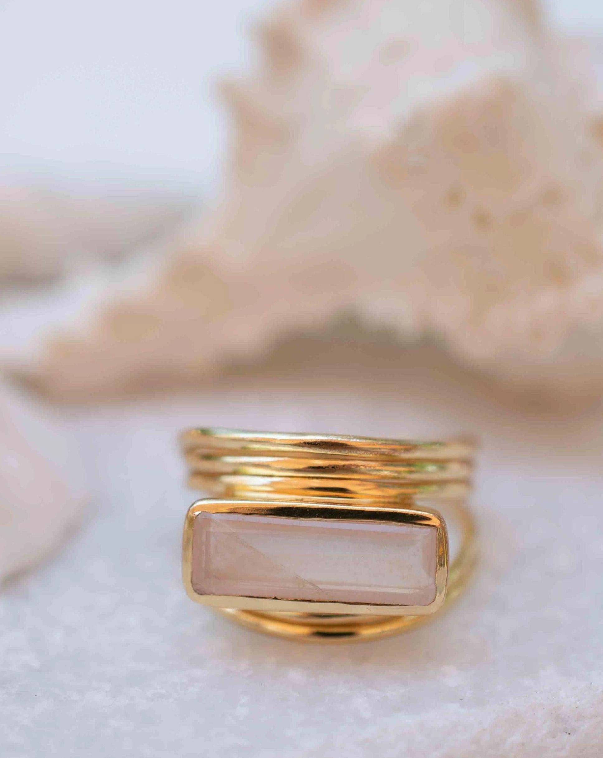 Rose Quartz ~ Rectangular Ring ~ 18k Gold Plated ~ MR300