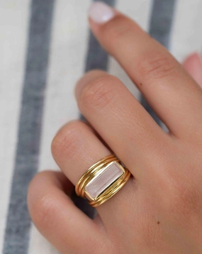 Rose Quartz ~ Rectangular Ring ~ 18k Gold Plated ~ MR300