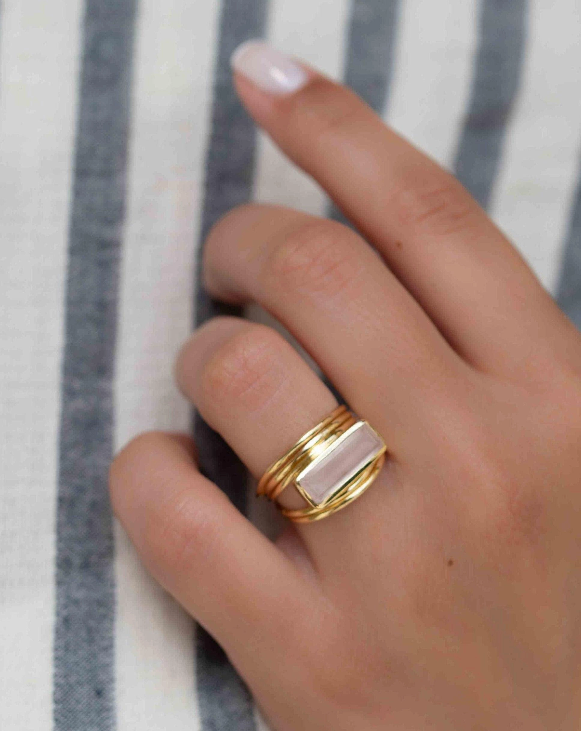 Rose Quartz ~ Rectangular Ring ~ 18k Gold Plated ~ MR300