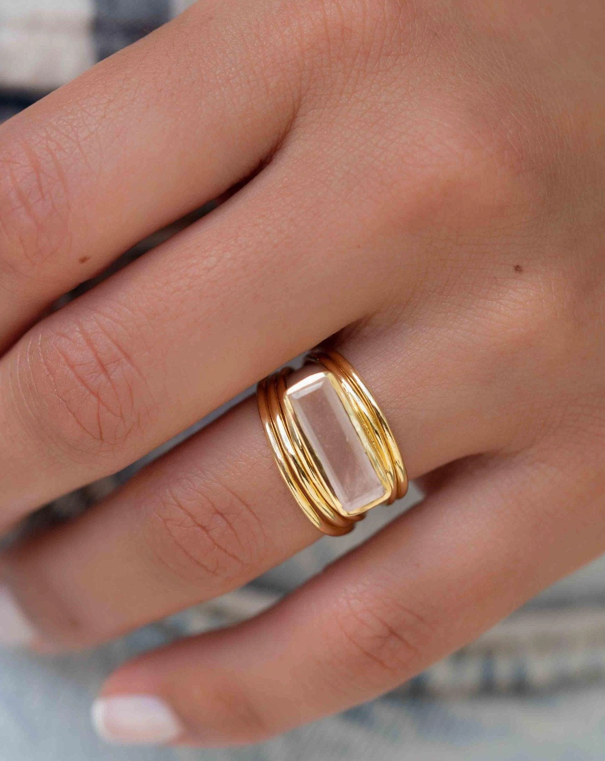 Rose Quartz ~ Rectangular Ring ~ 18k Gold Plated ~ MR300