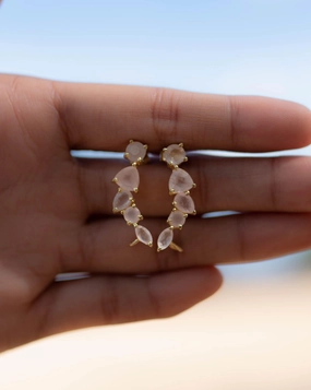 Rose Quartz Ear Climber Earrings ~ 18k Gold Plated ~ ME174