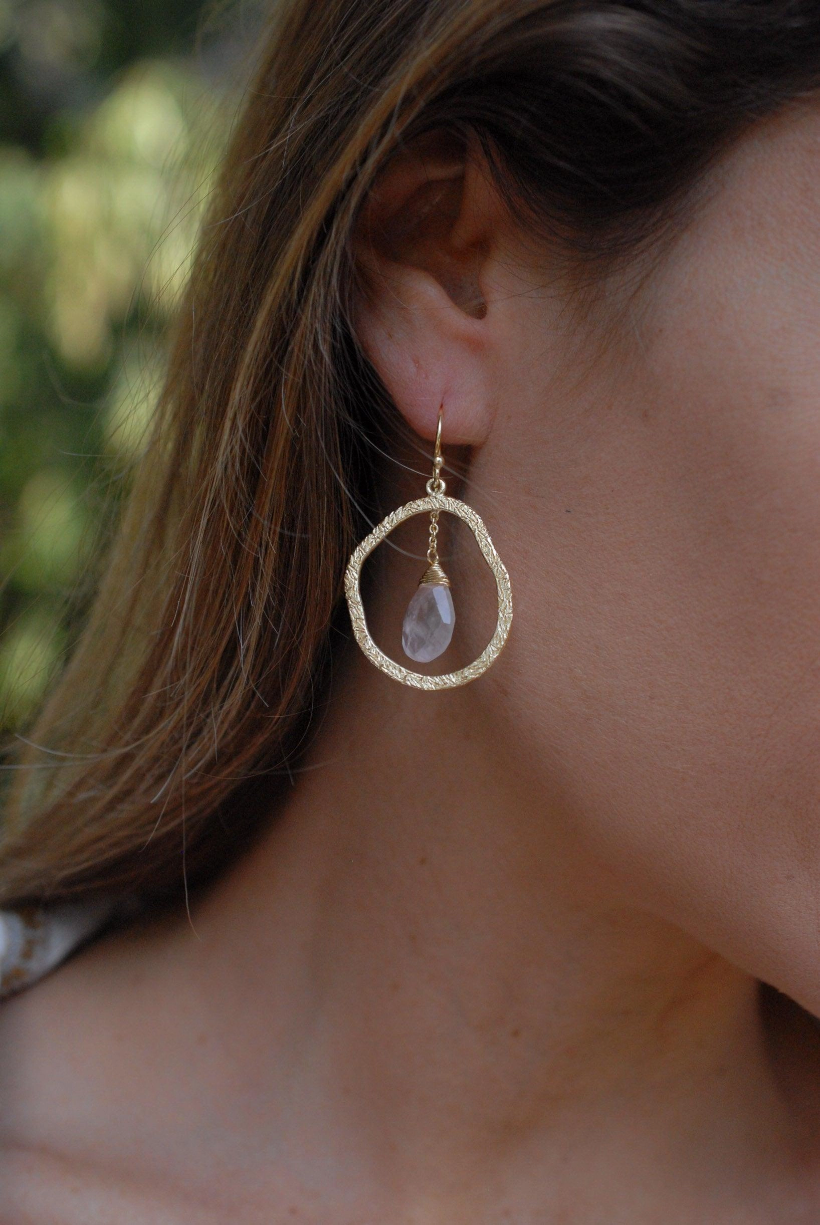Rose Quartz Earrings ~18k Gold Plated~ ME021