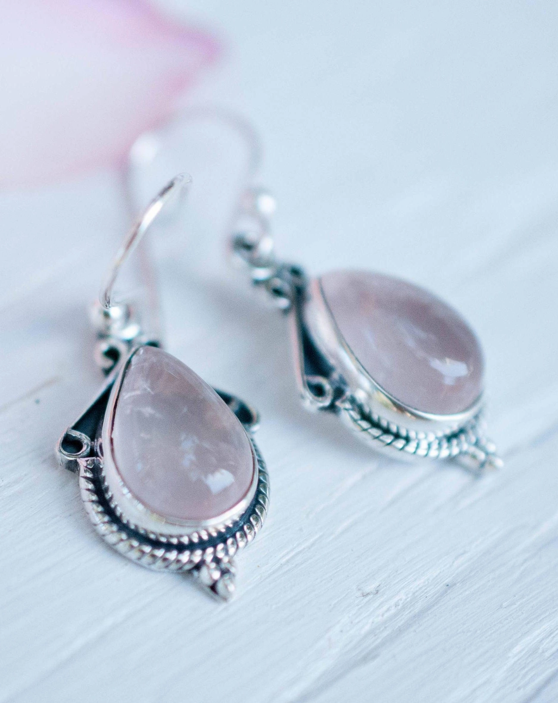 Rose Quartz Earrings ~ Sterling Silver 925 ~ ME016