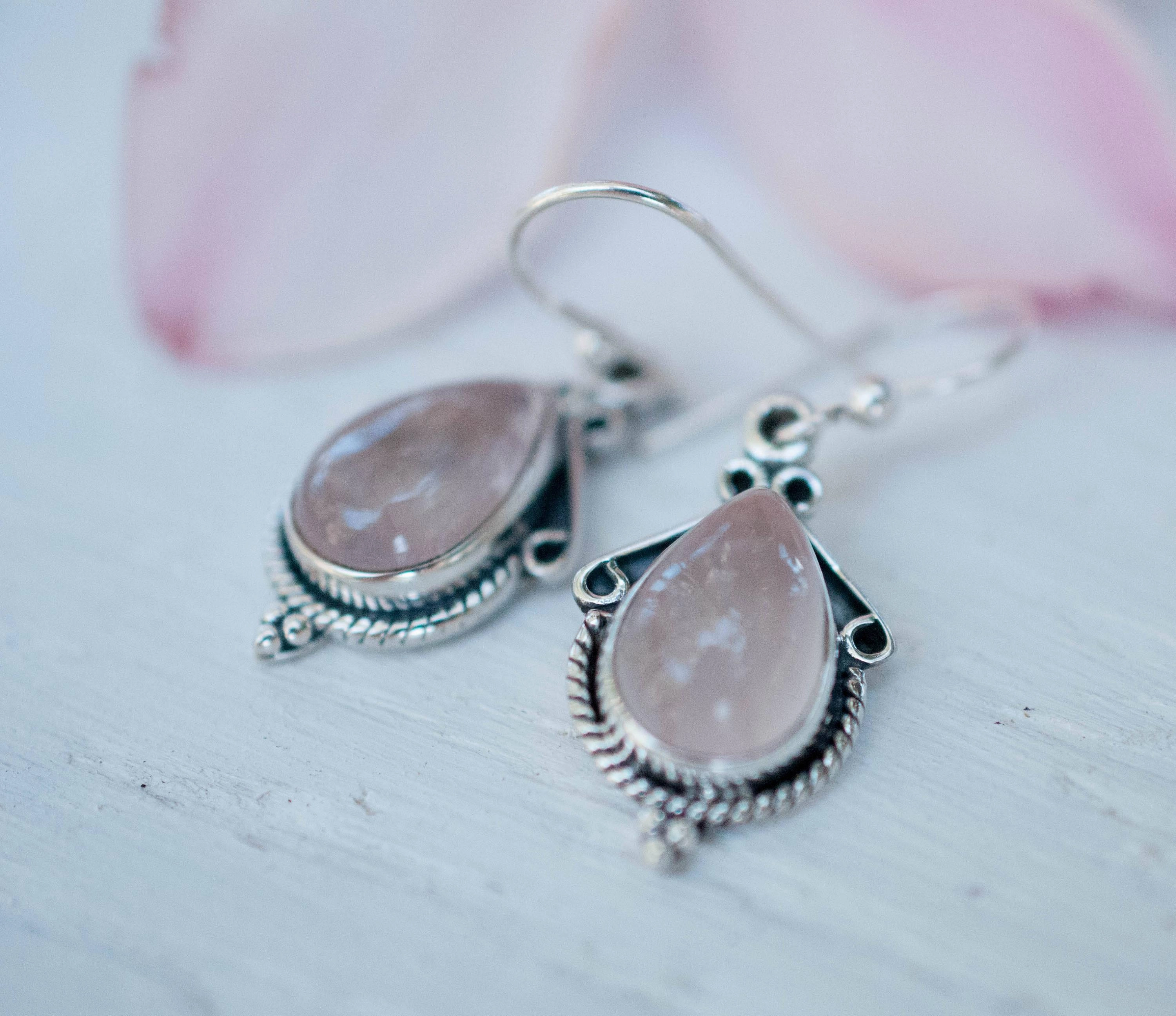Rose Quartz Earrings ~ Sterling Silver 925 ~ ME016