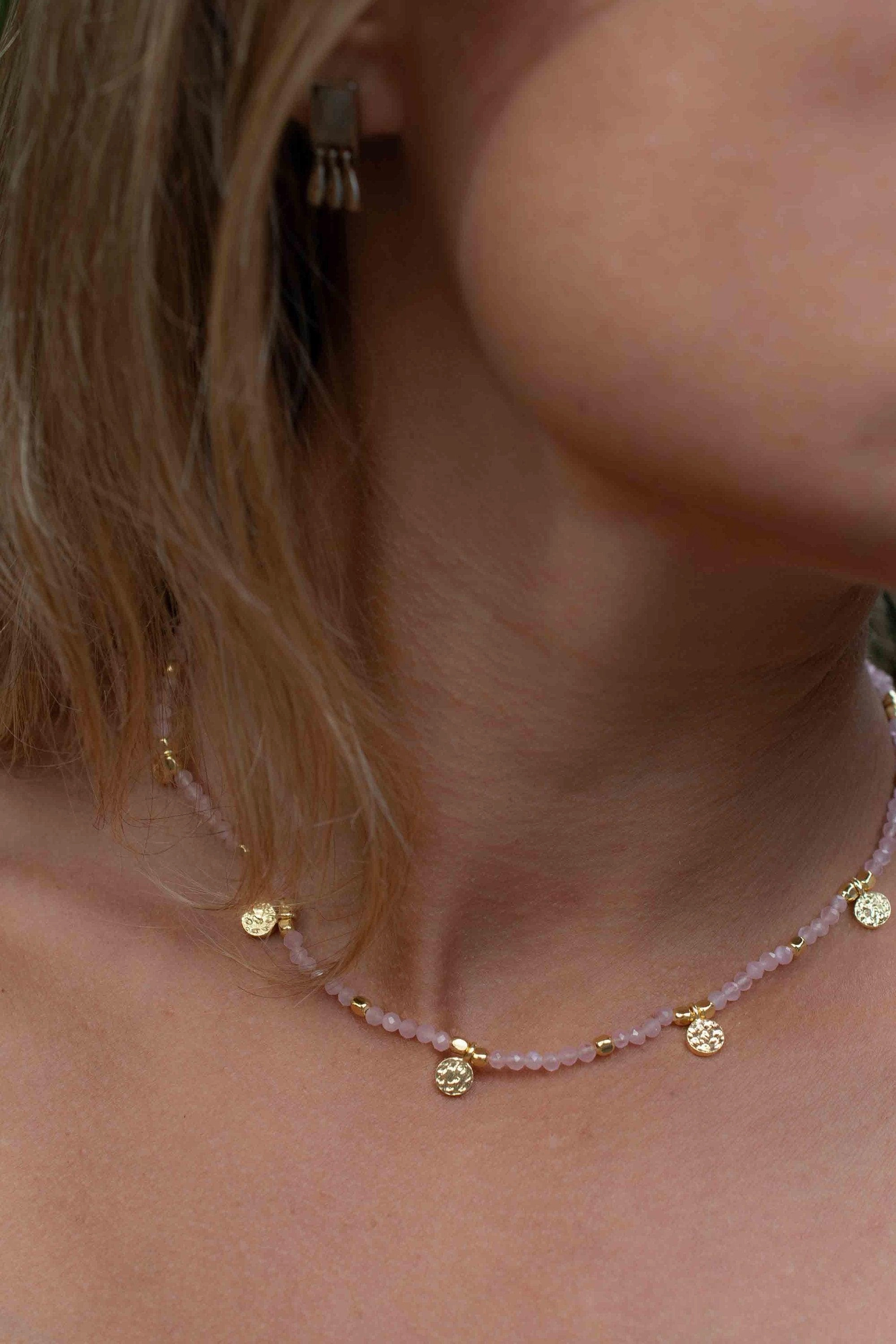 Rose Quartz Necklace ~ Gold Plated 18k ~ Choker ~ MN104