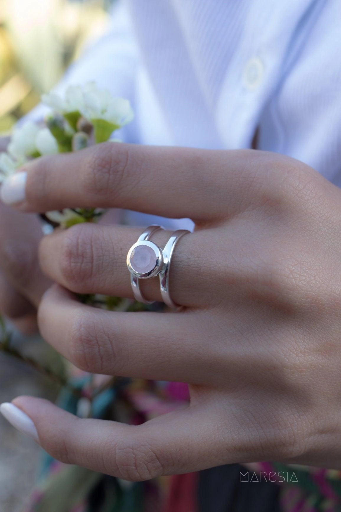 Rose Quartz Ring ~ Sterling Silver 925 ~ MR182