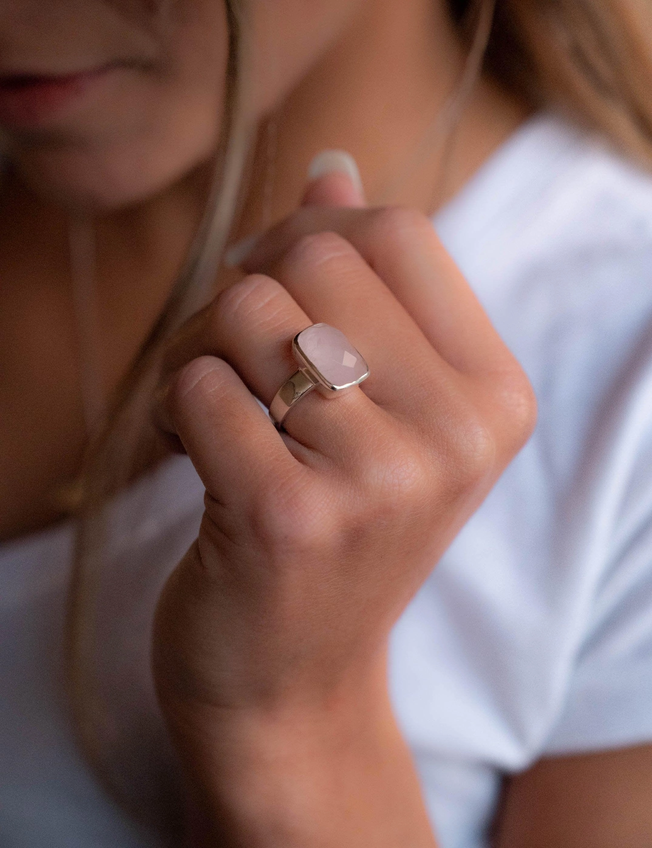 Rose Quartz Ring ~ Sterling Silver 925 ~MR222