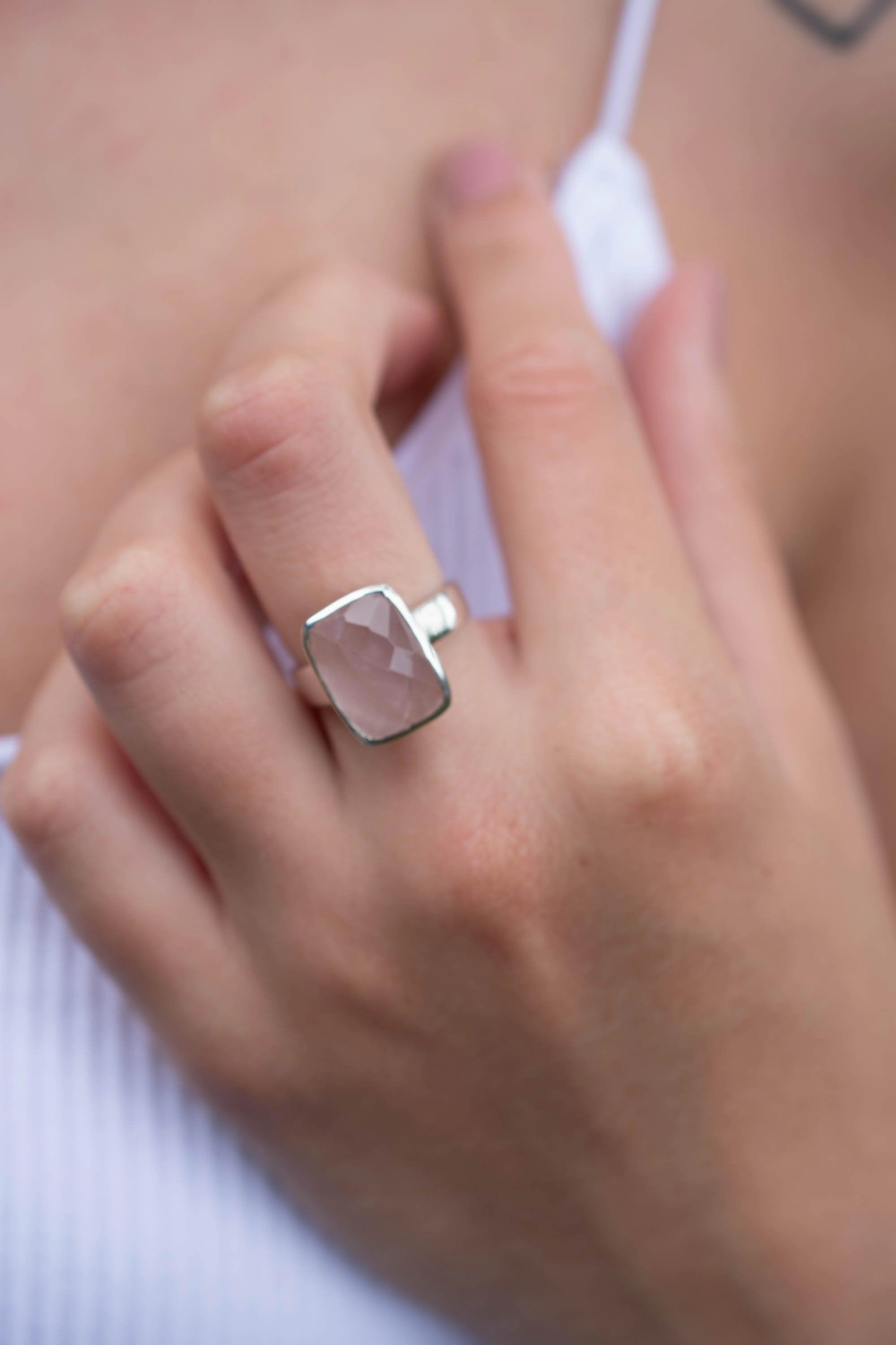 Rose Quartz Ring ~ Sterling Silver 925 ~MR222