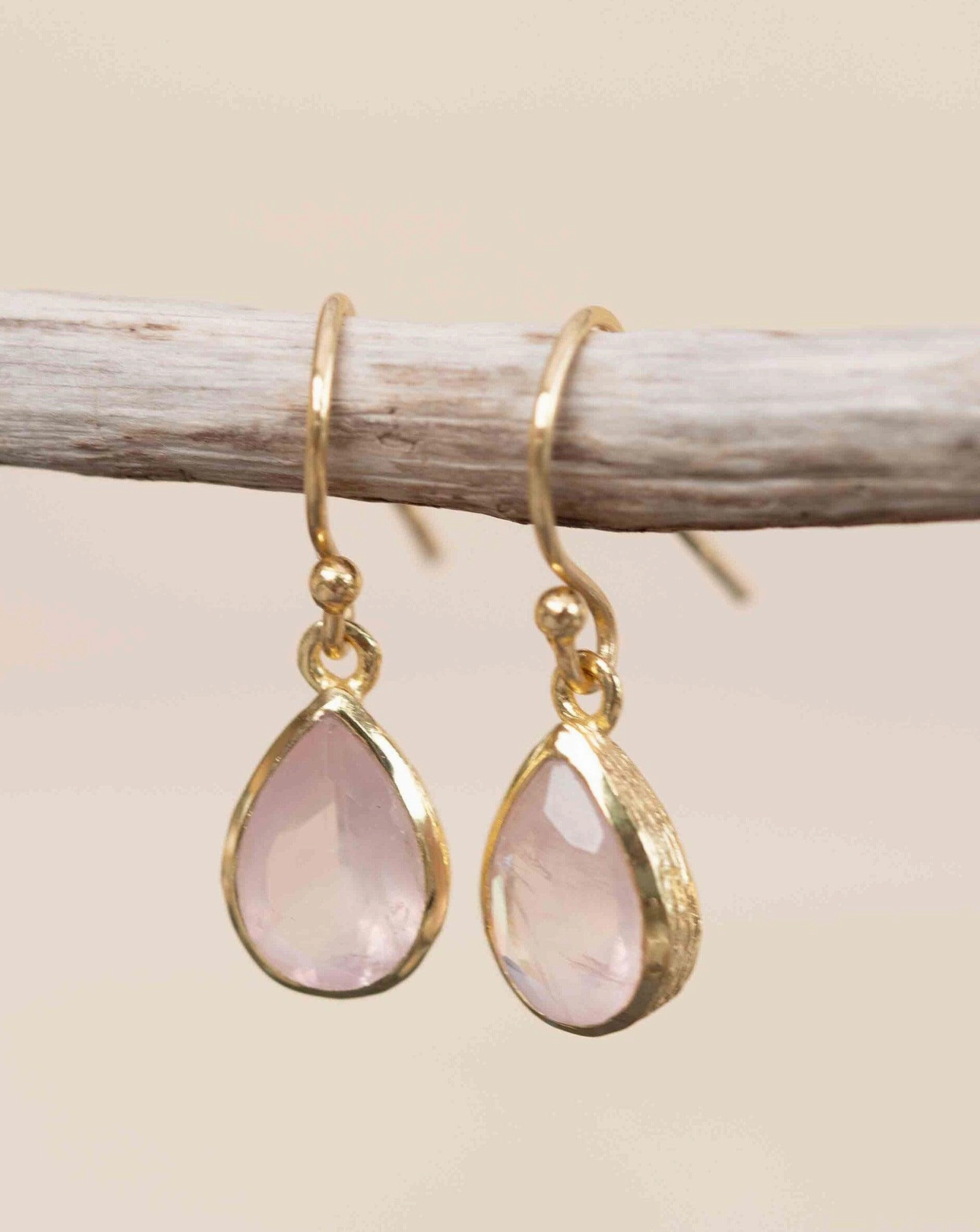 Rose Quartz Tear Drop Earrings ~ 18k Gold Plated ~ ME190