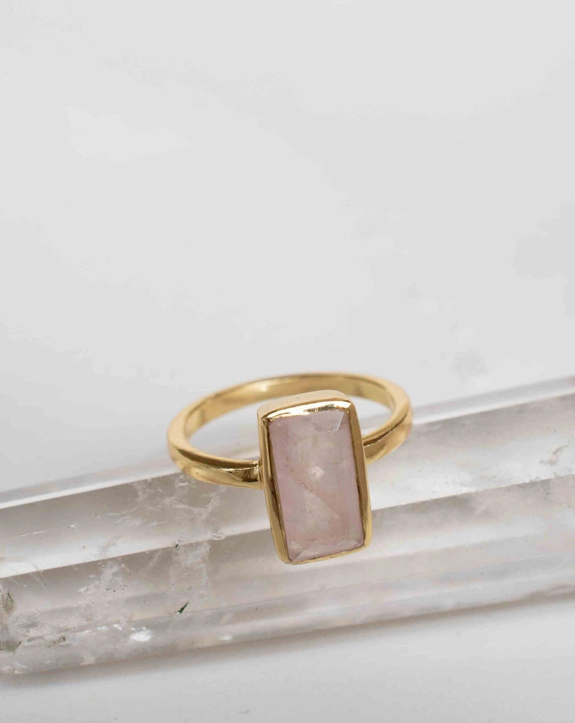 Rose Quartz Tear Drop Ring ~ 18k Gold Plated ~ MR138