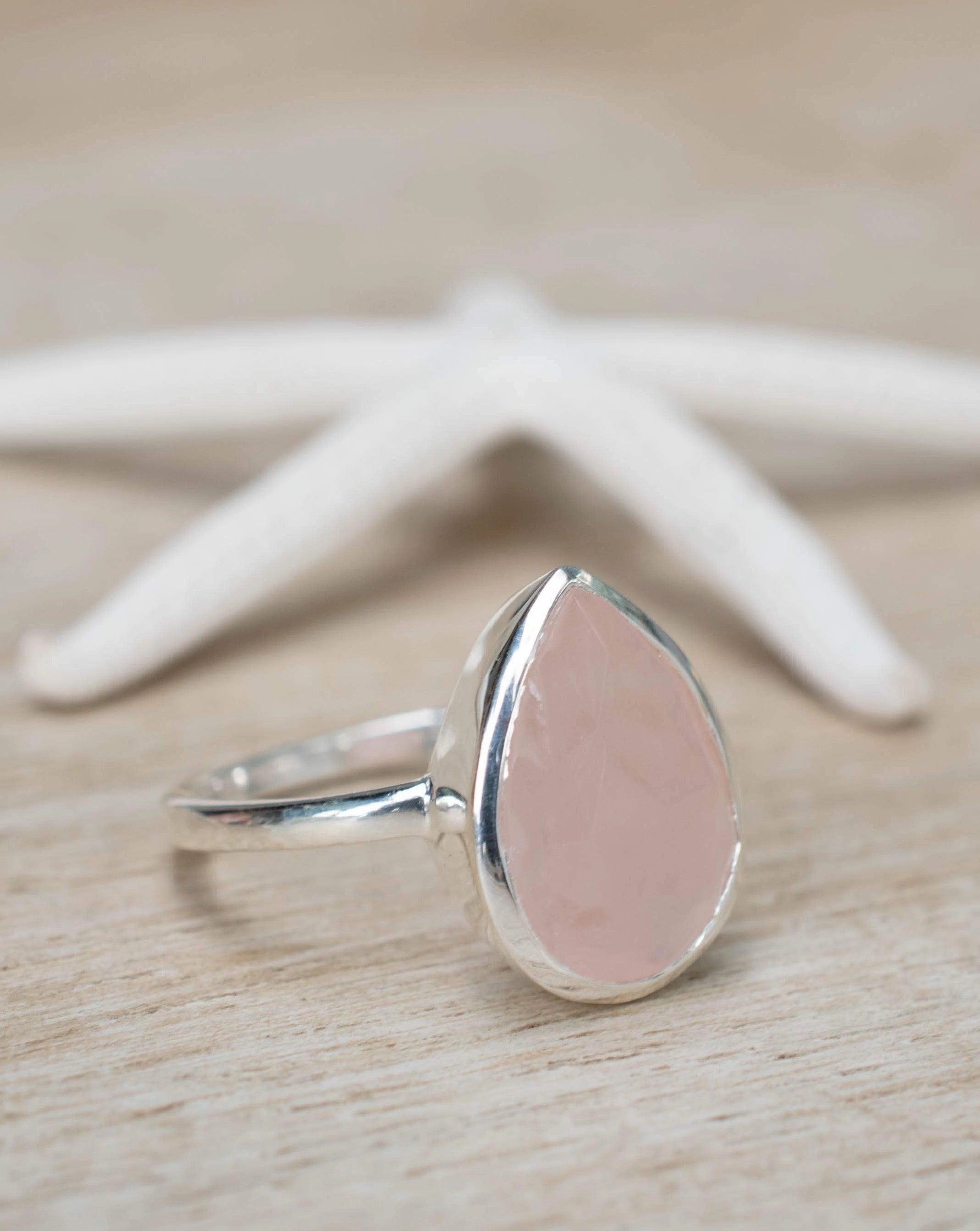 Rose Quartz Tear Drop Ring ~ Sterling Silver 925 ~ MR226