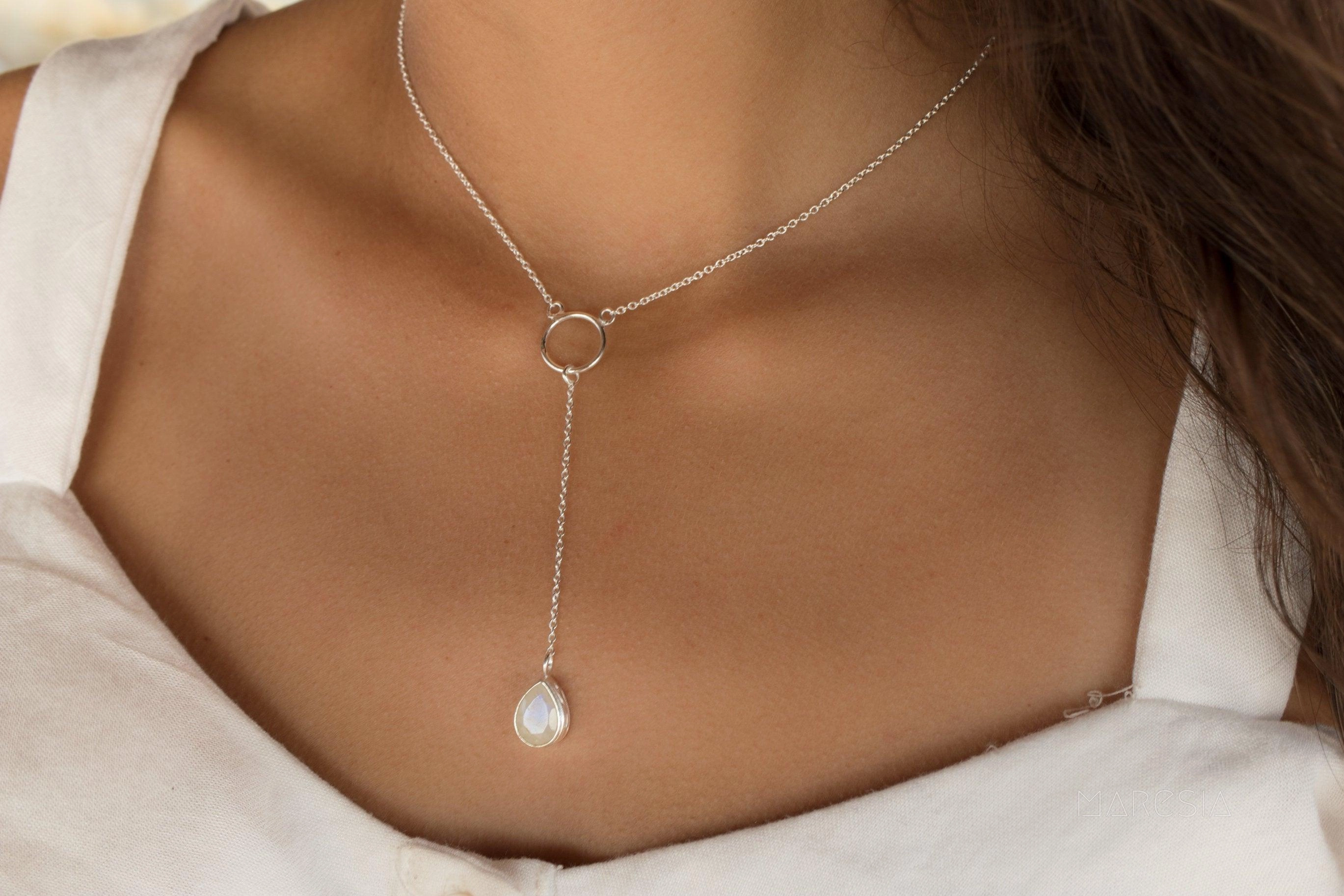 Rose Quartz Y Necklace ~ Sterling Silver 925~MN001A