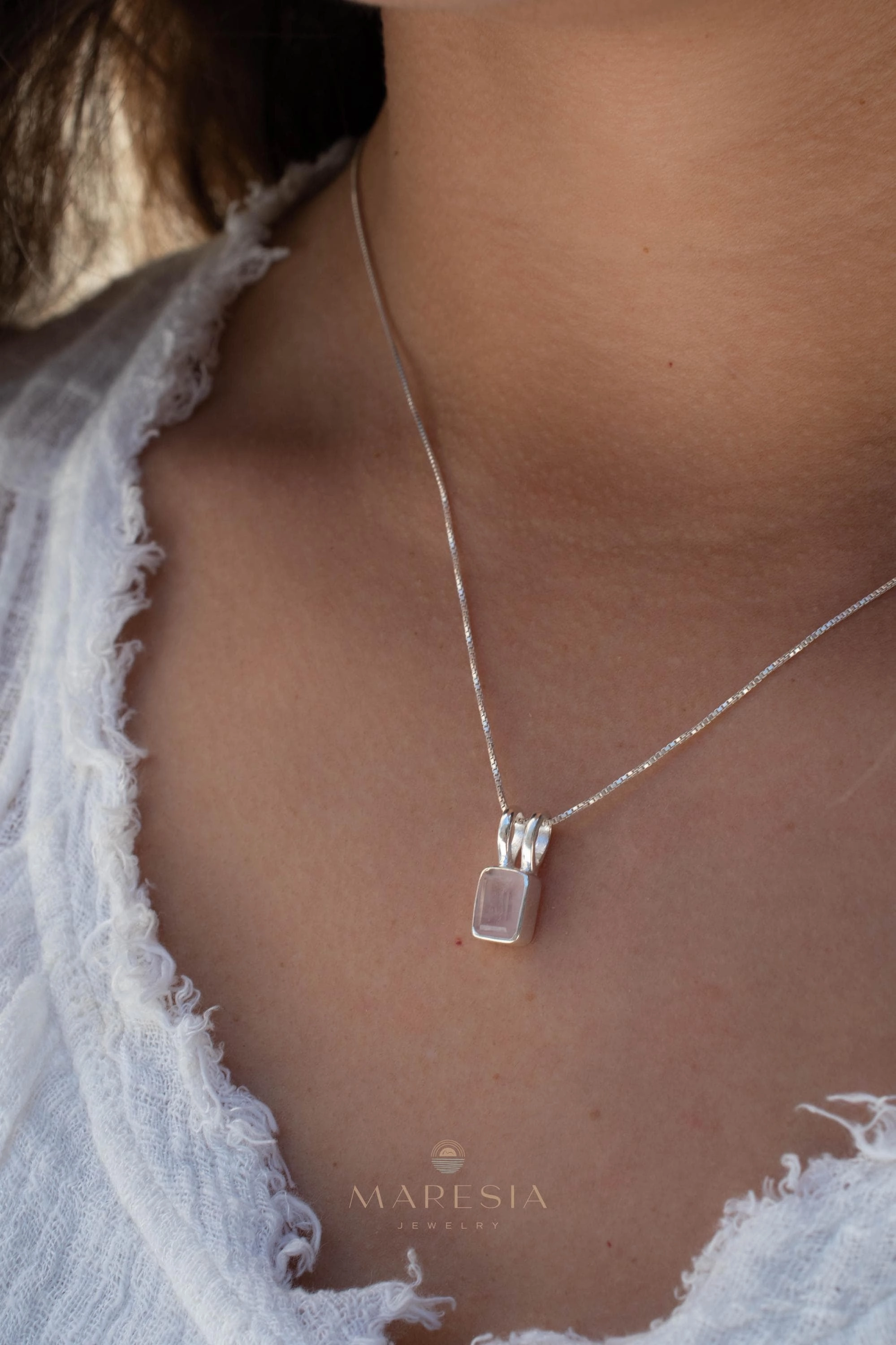 Rosilda Necklace ~ Aqua Chalcedony, Rose Quartz, Moonstone ~ Sterling Silver ~ MP021