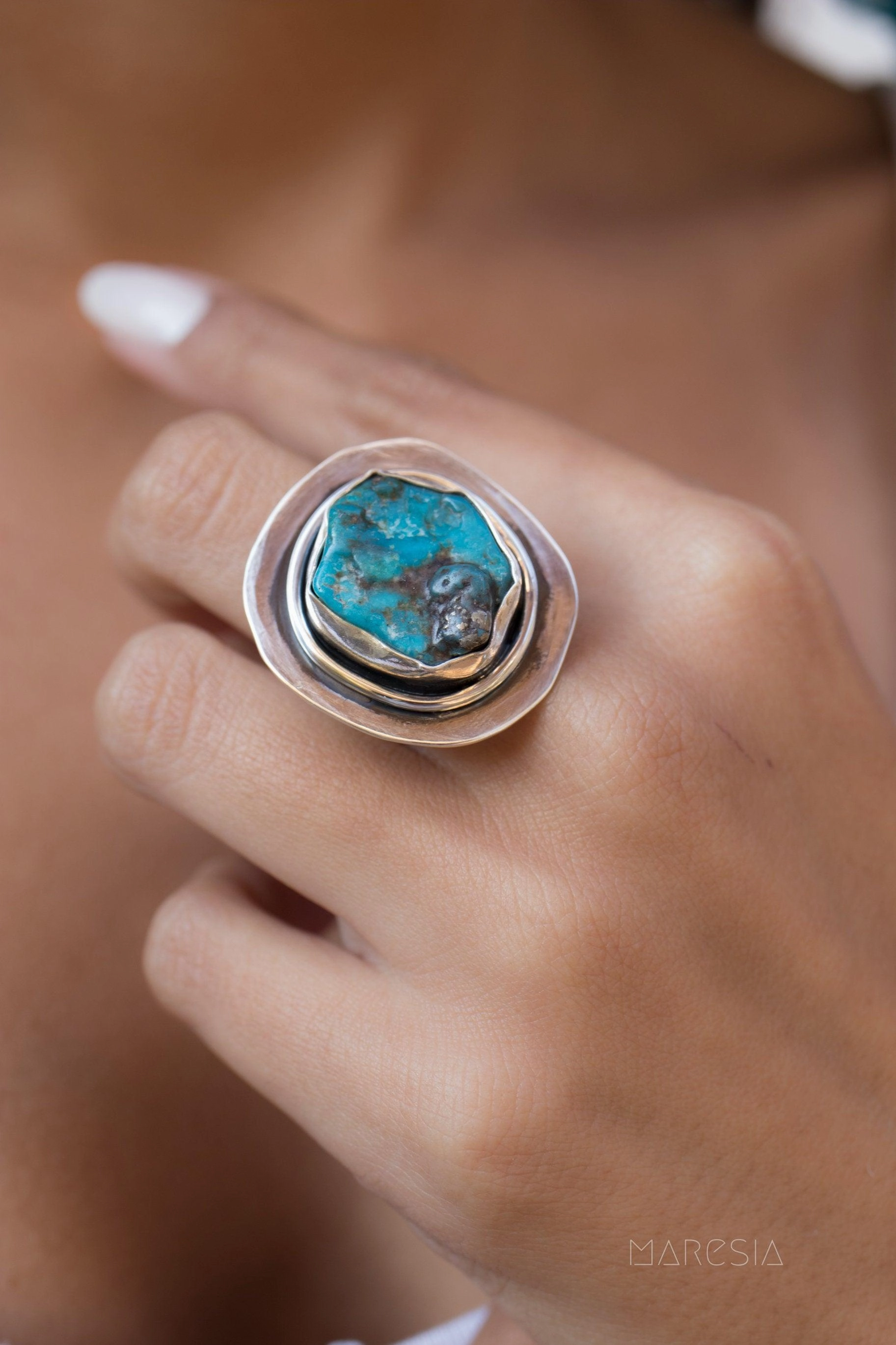 Rough Turquoise Ring ~ Sterling Silver 925 ~ MR035