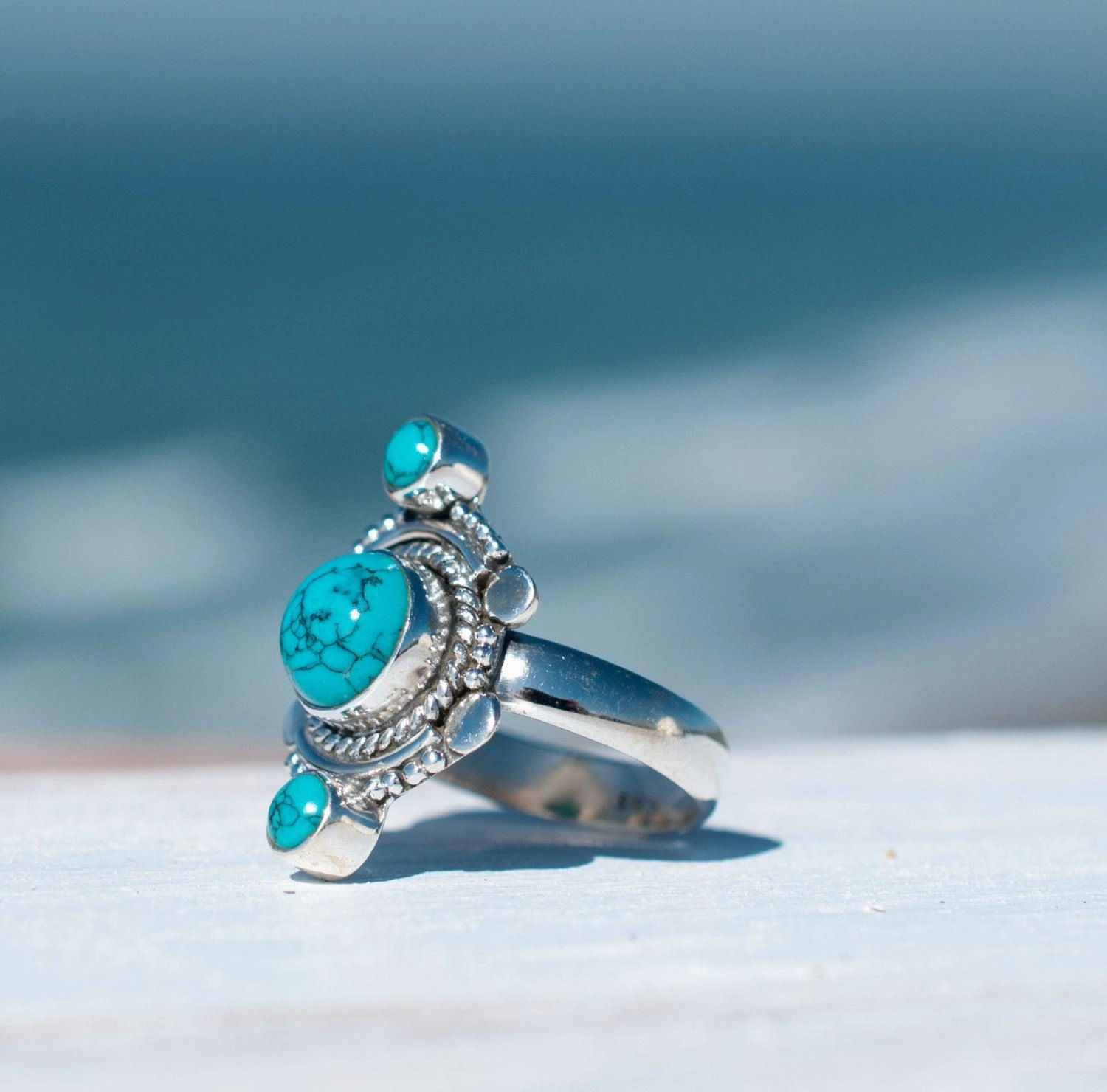 Round Turquoise Ring ~ Sterling Silver 925 ~ MR121