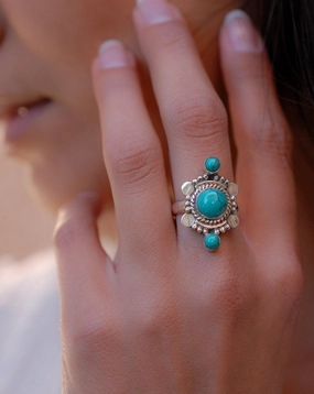 Round Turquoise Ring ~ Sterling Silver 925 ~ MR121