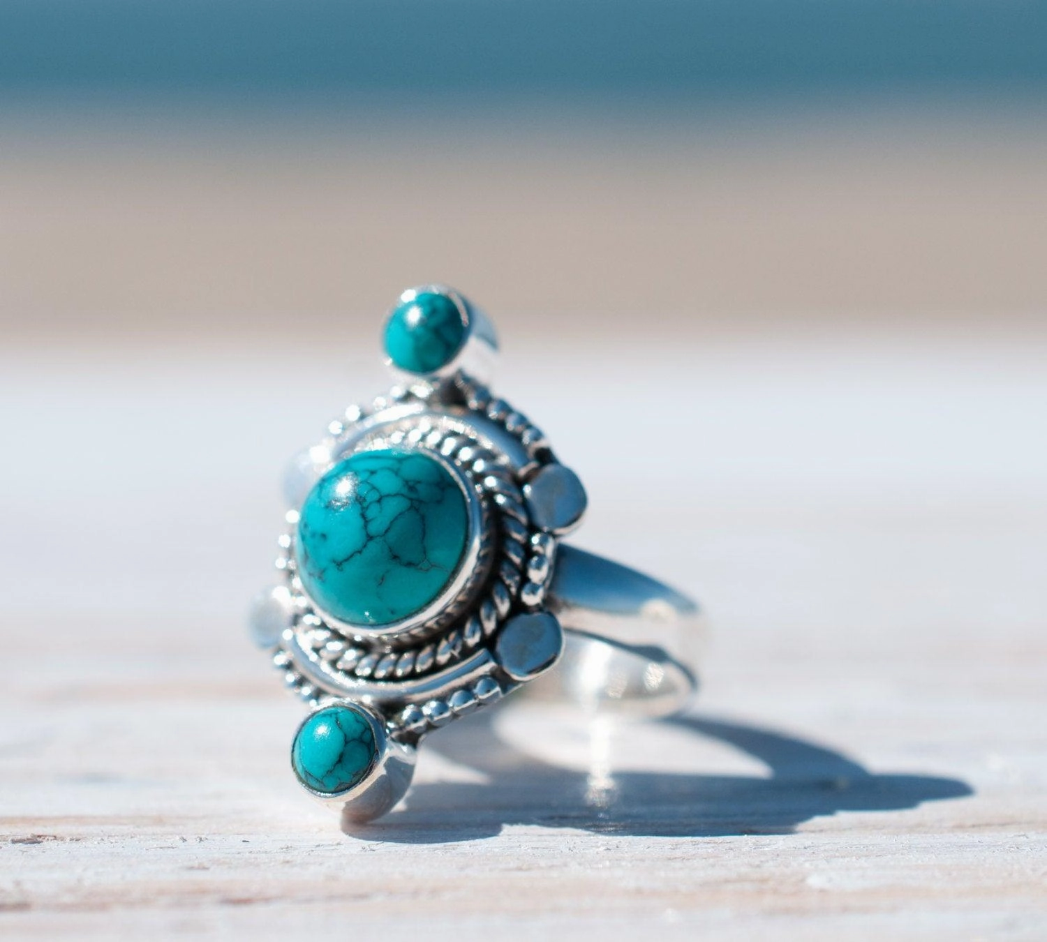 Round Turquoise Ring ~ Sterling Silver 925 ~ MR121