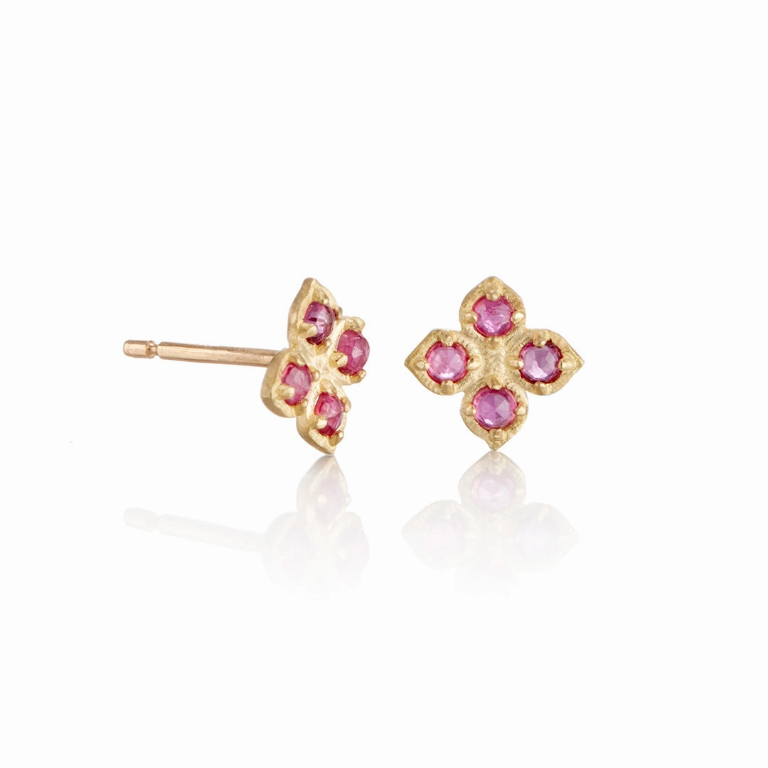Ruby Flower Charm Earrings