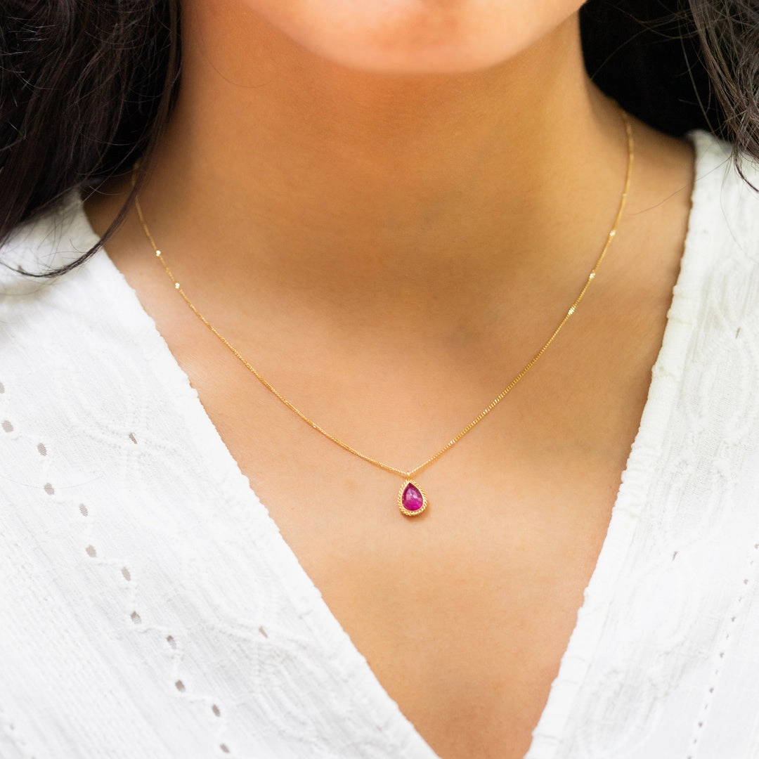 Ruby Teardrop Pendant Necklace