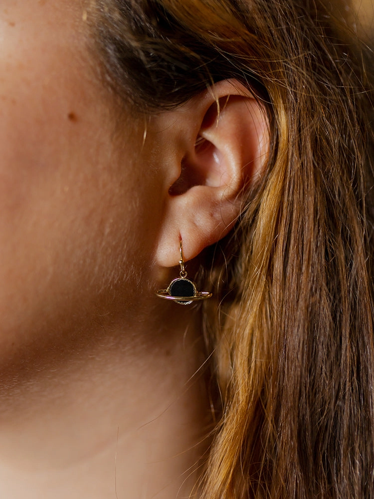 Saturn Enamel Earrings - Black